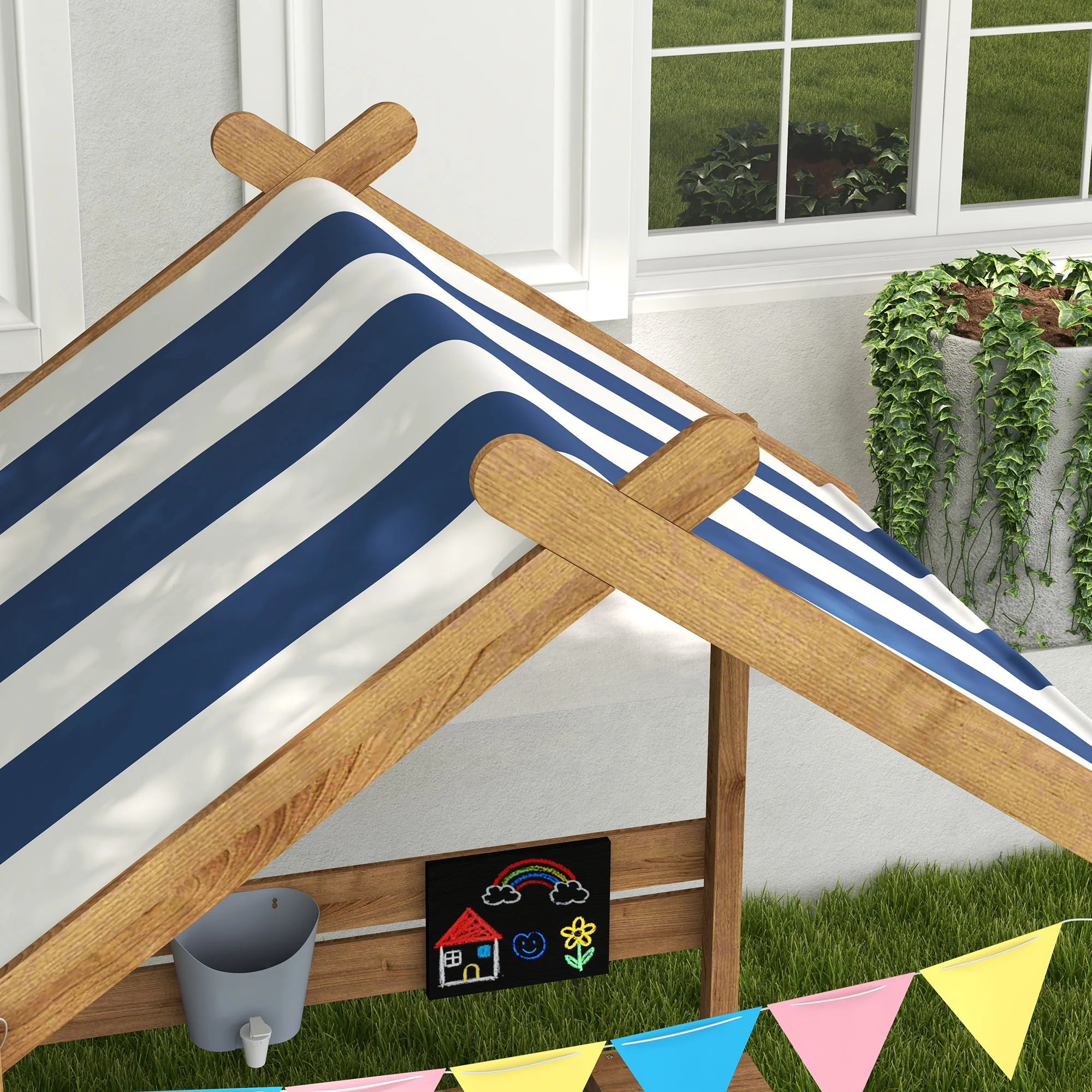 Outsunny Arenero Para Niños De Madera Con Toldo 124x116x146 Cm Marrón - Image 4