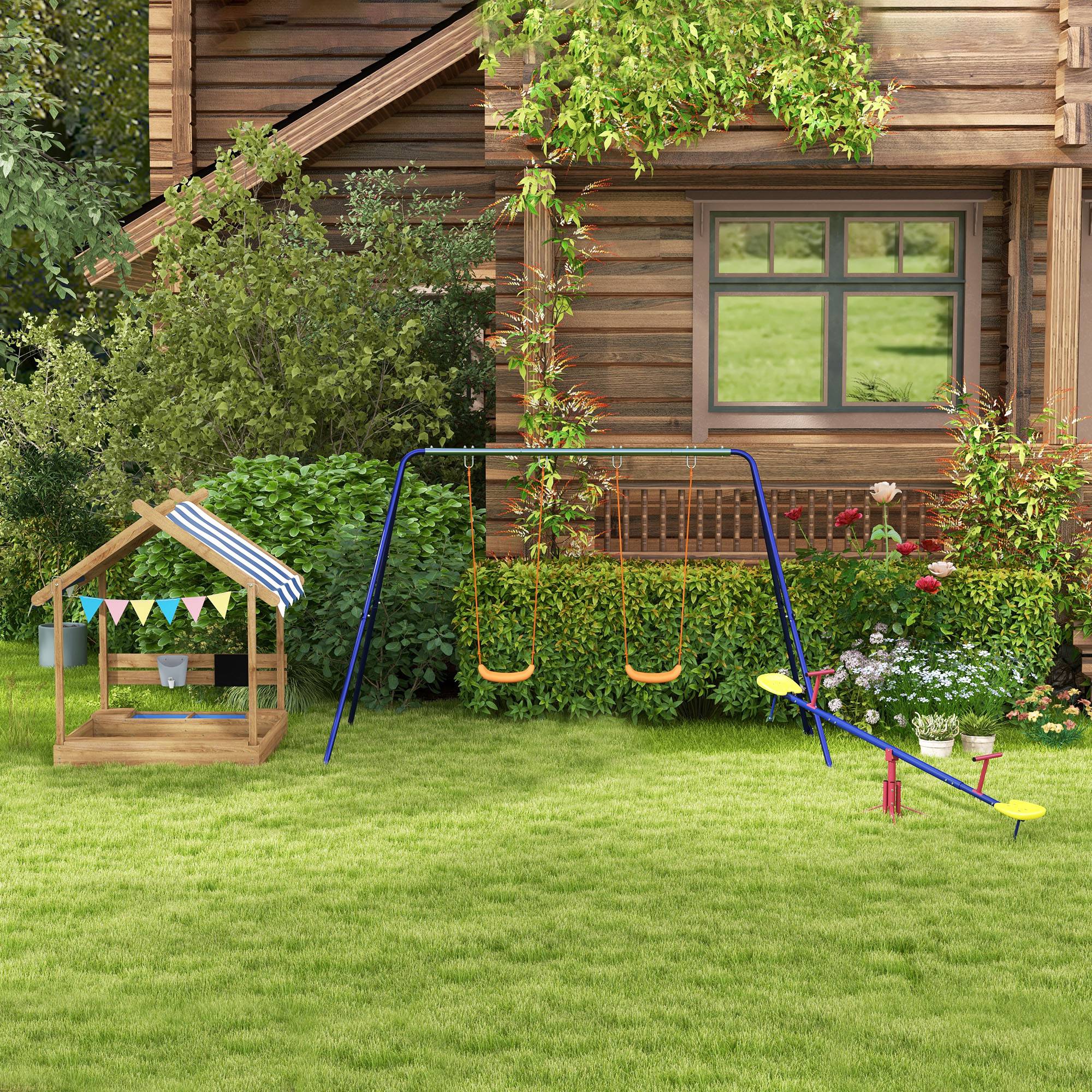 Outsunny Arenero Para Niños De Madera Con Toldo 124x116x146 Cm Marrón - Image 5