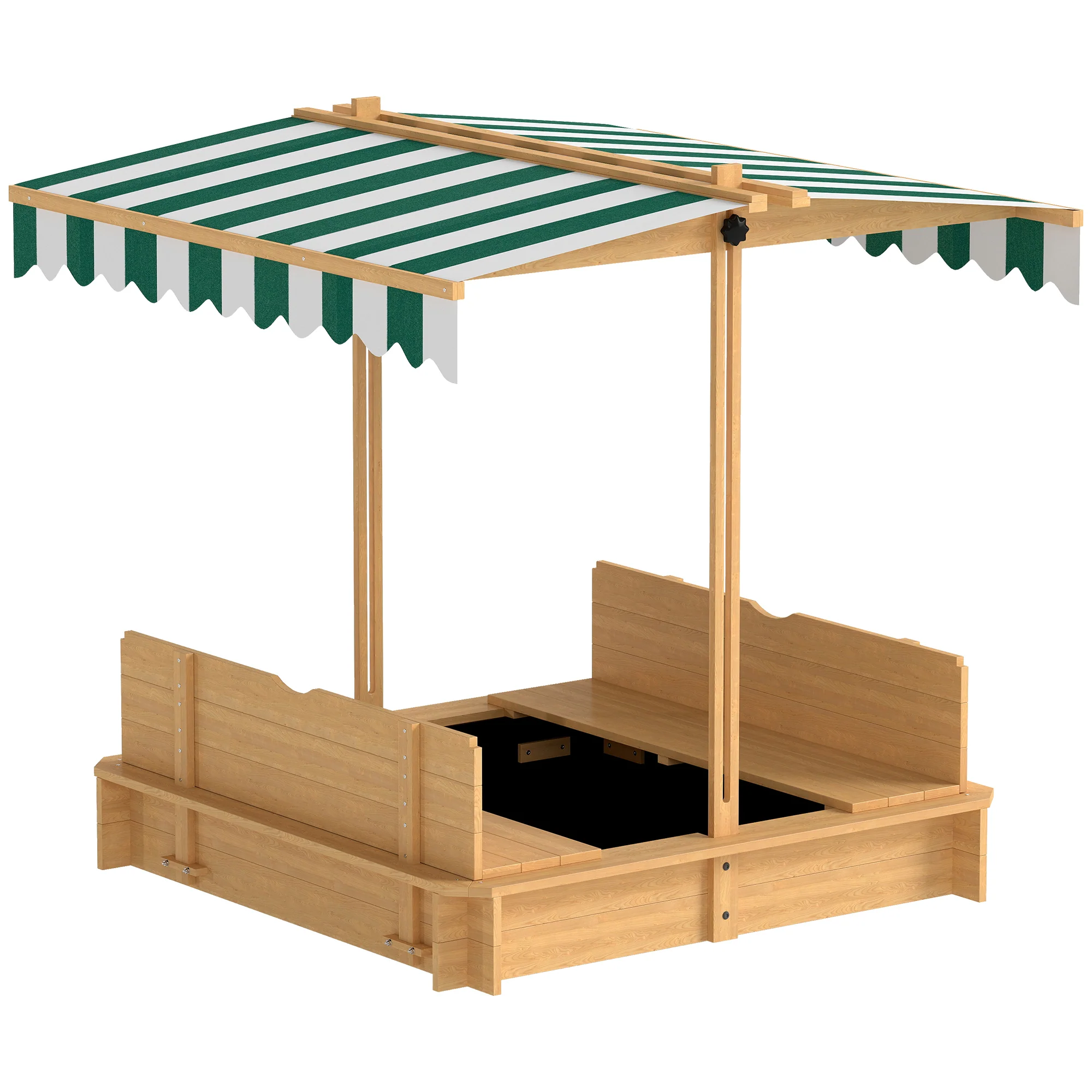 Outsunny Arenero Para Niños De Madera Con Toldo Ajustable 106x106x115 Cm Natural