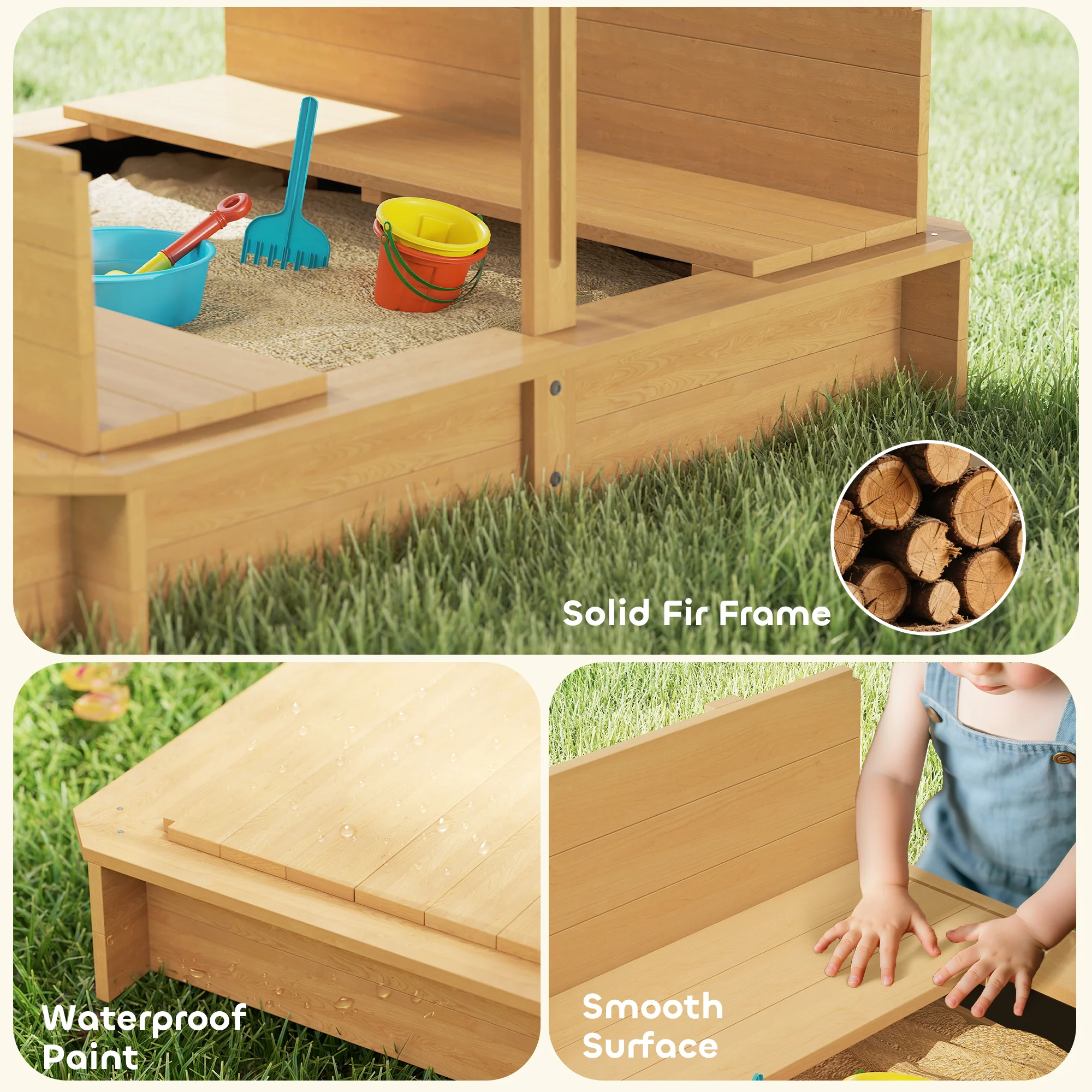 Outsunny Arenero Para Niños De Madera Con Toldo Ajustable 106x106x115 Cm Natural - Image 5
