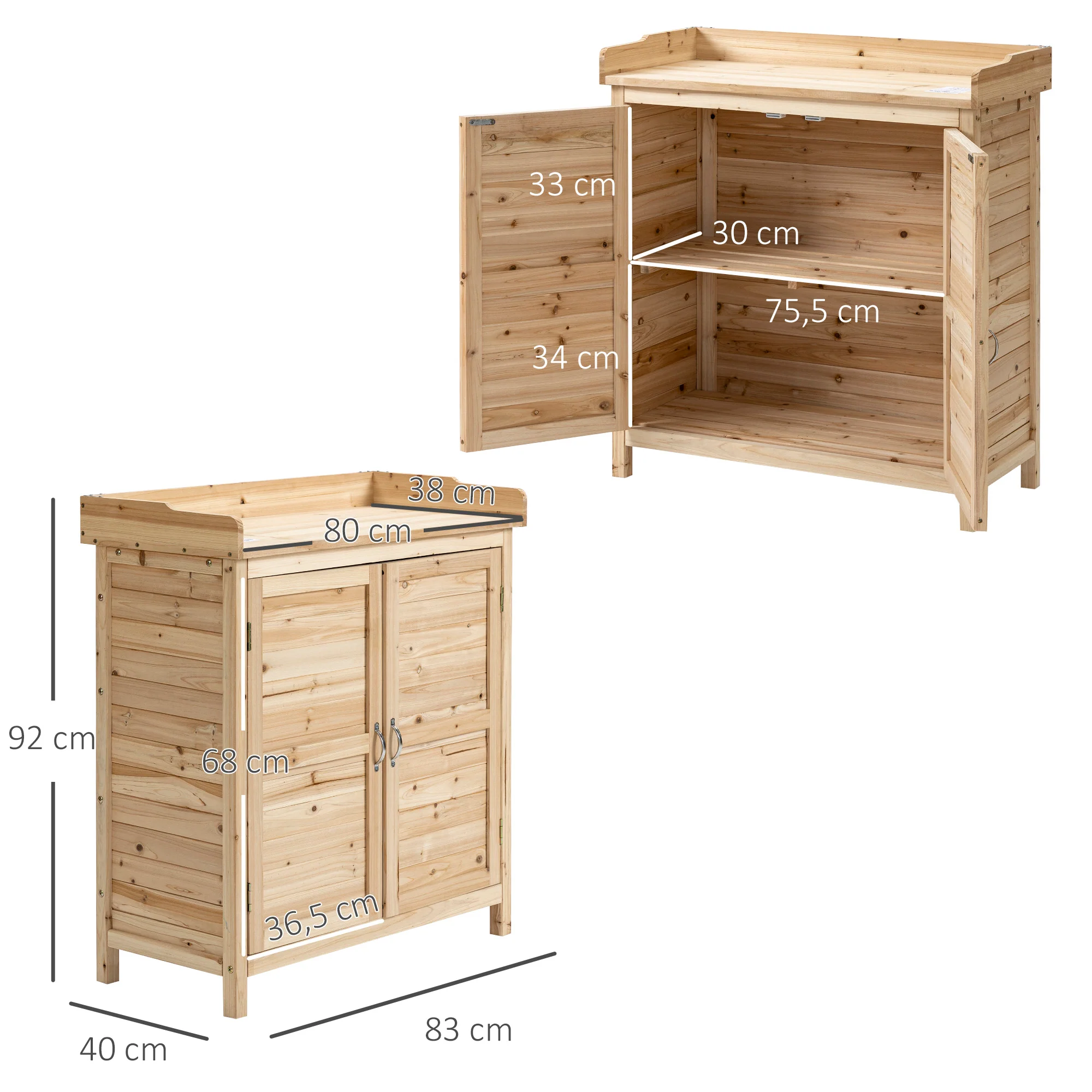 Outsunny Armario De Jardín De Madera Con 2 Puertas Estante 83x40x92 Cm Natural - Image 3