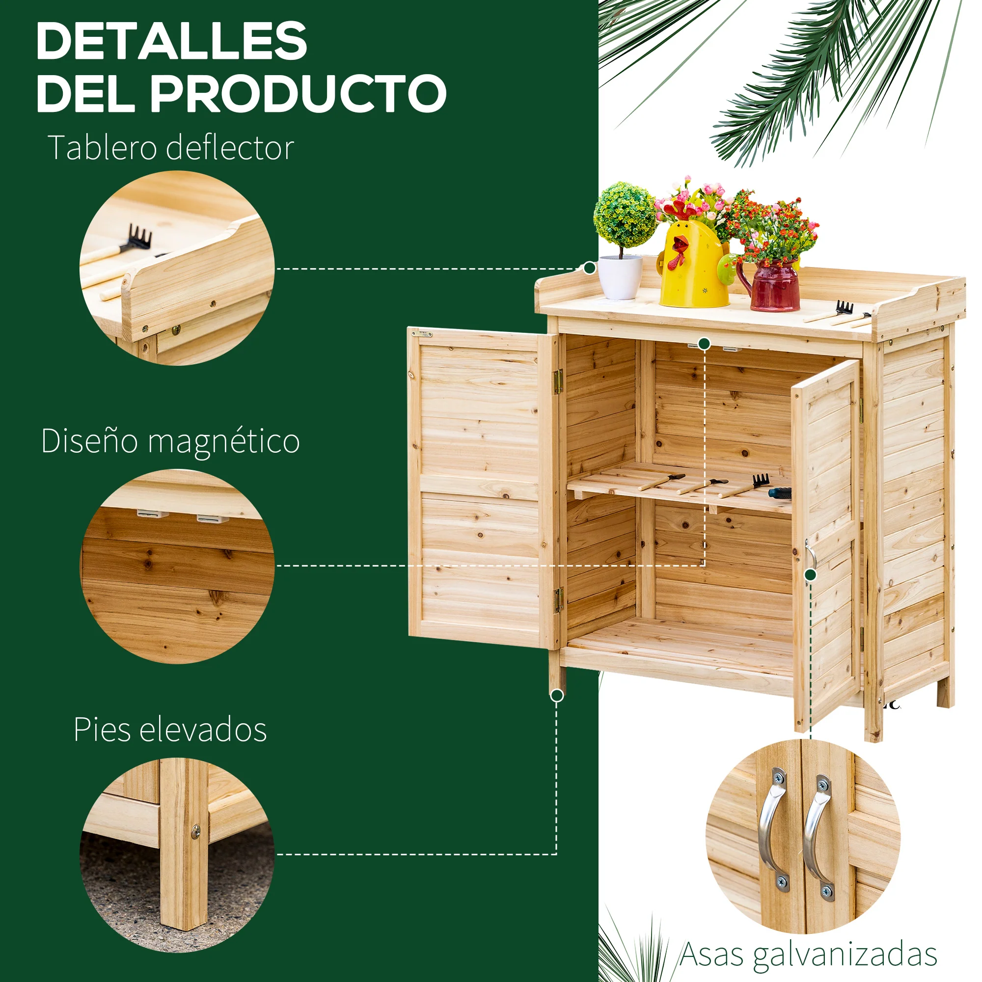 Outsunny Armario De Jardín De Madera Con 2 Puertas Estante 83x40x92 Cm Natural - Image 6