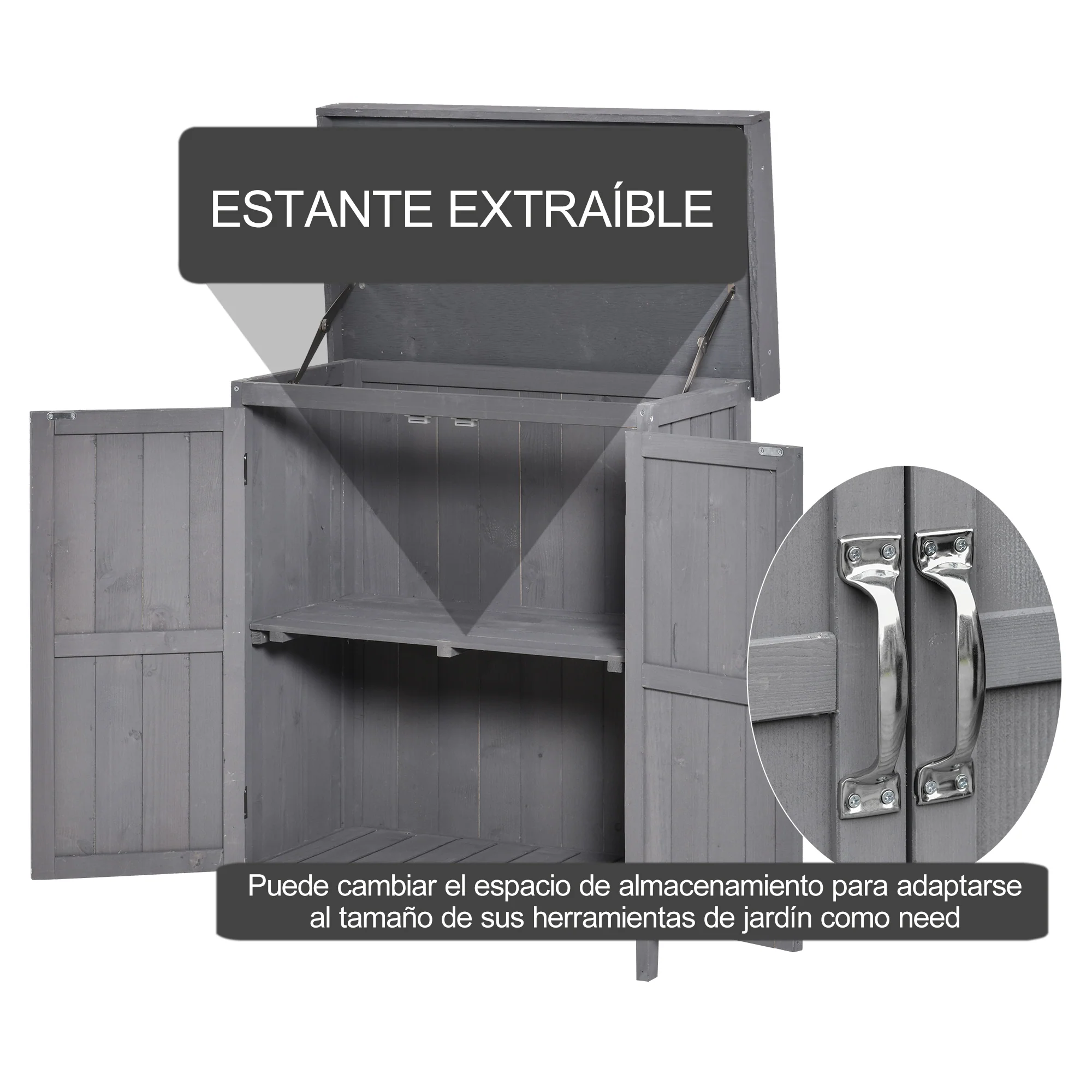 Outsunny Armario De Jardín De Madera Con 2 Puertas Techo Asfáltico 74x43x88 Cm - Image 6