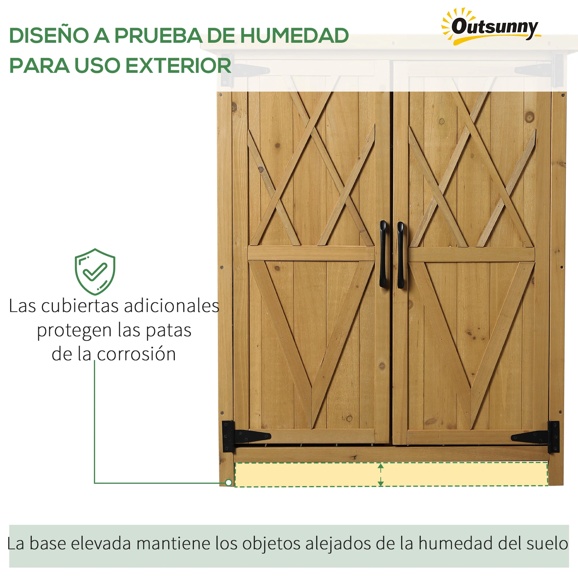Outsunny Armario De Madera Jardín Almacenaje De Herramientas 75x40x90 Cm Natural - Image 6