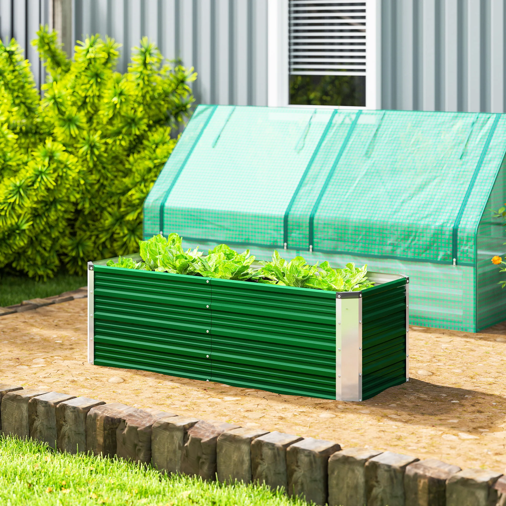 Outsunny Arriate De Jardín De Acero Jardinera Cultivos Plantas 125x47x40cm Verde - Image 2