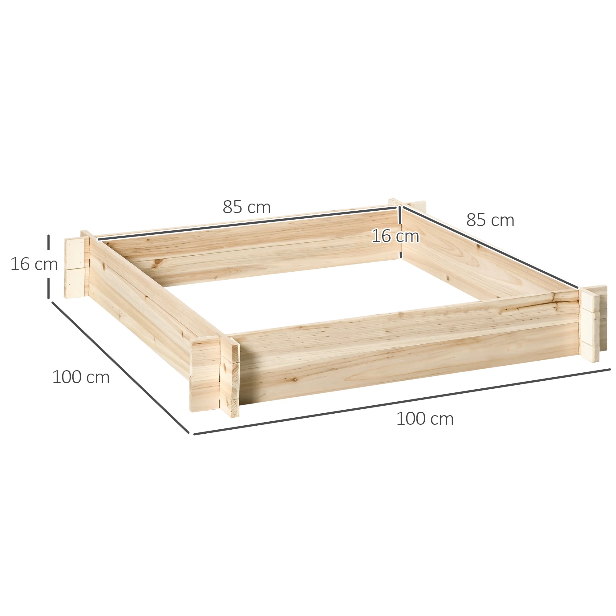 Outsunny Arriate De Madera De Jardín Suelo De Huerto Urbano 100x100x16cm Natural - Image 3