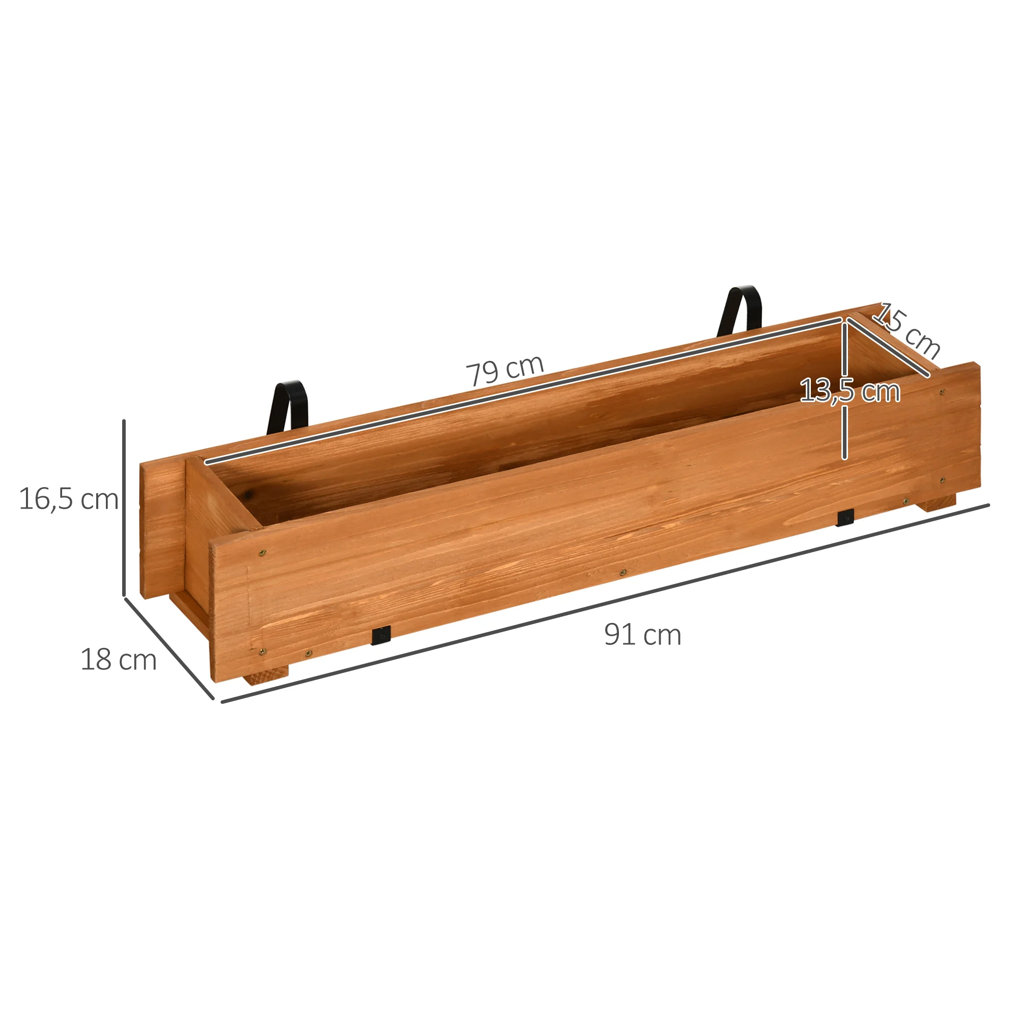 Outsunny Arriate De Madera De Suelo O Pared 2 Orificios De Drenaje 91x18x16,5 Cm - Image 3