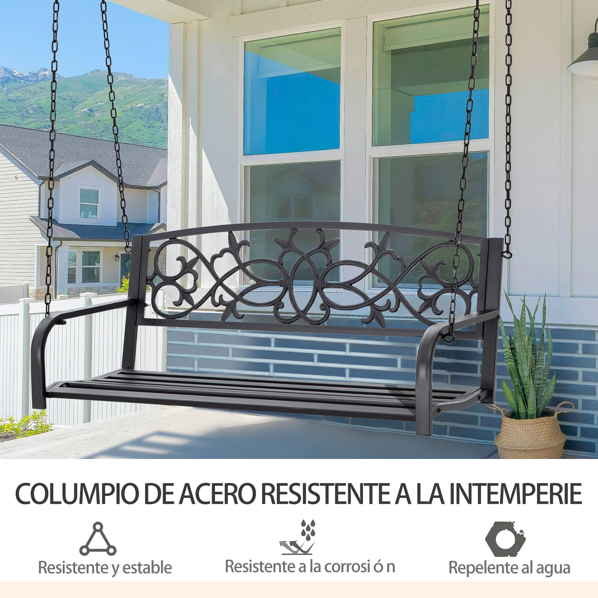 Outsunny Banco Columpio De 2 Plazas De Acero Con Reposabrazos 127x59,5x52 Cm - Image 6