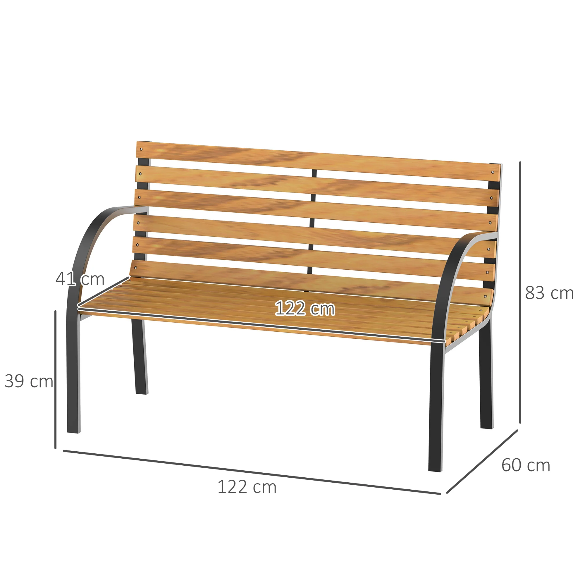 Outsunny Banco De Jardín De 2 Plazas 122x60x83 Cm Con Respaldo Y Apoyabrazos - Image 3