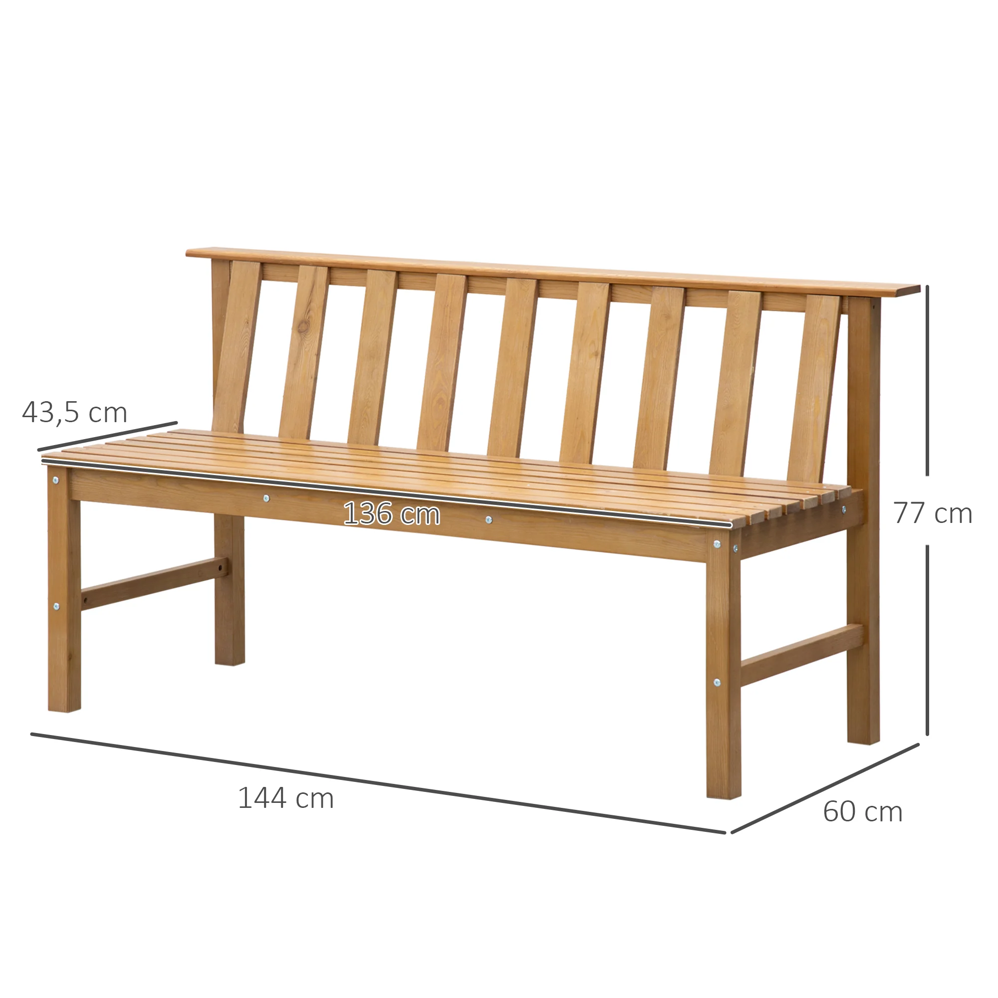 Outsunny Banco De Jardín De 3 Plazas De Madera Con Respaldo Listones 144x60x77cm - Image 3
