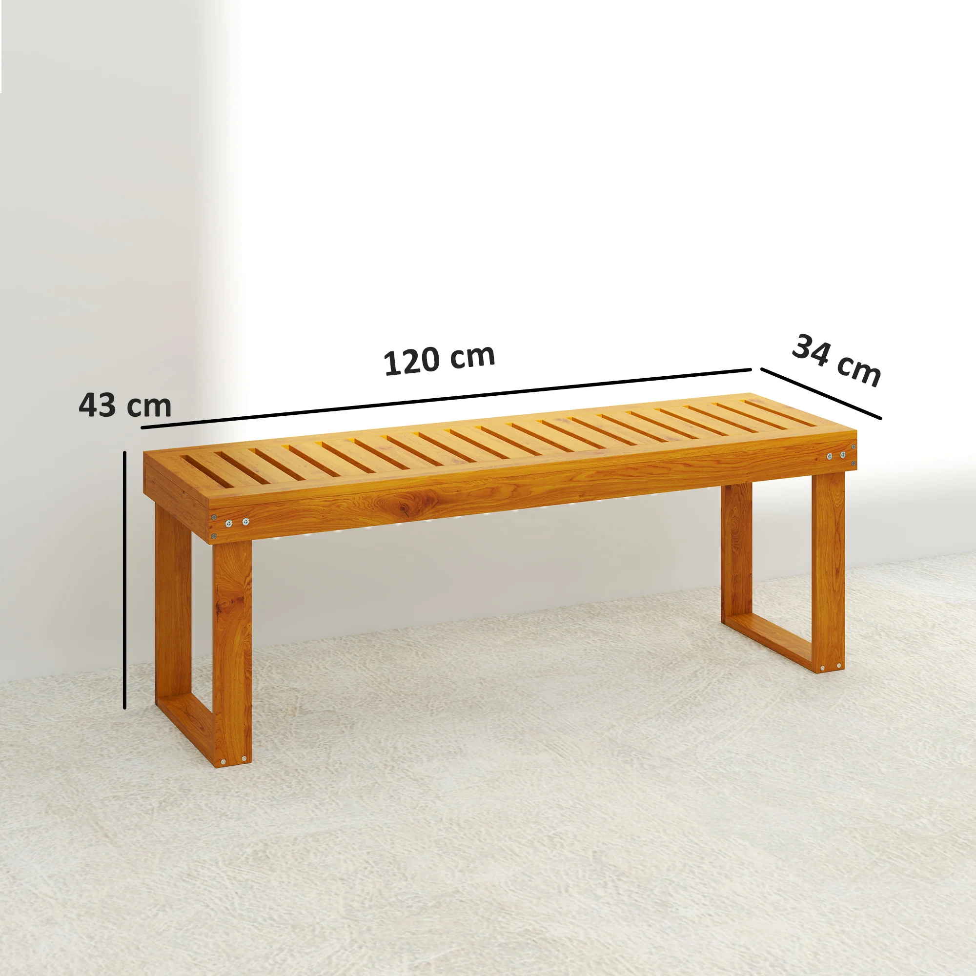 Outsunny Banco De Jardín De Madera De 2 Plazas Asiento De Lamas 120x34x43cm Teca - Image 3