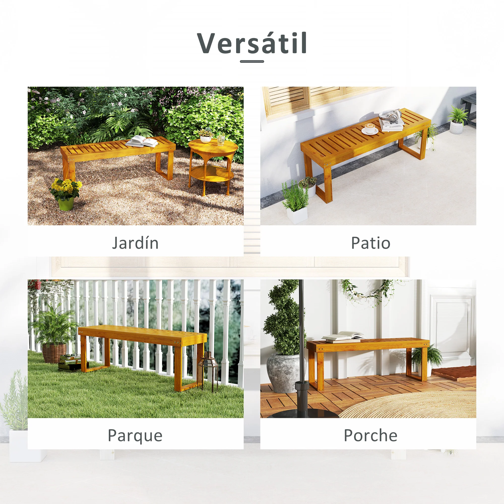 Outsunny Banco De Jardín De Madera De 2 Plazas Asiento De Lamas 120x34x43cm Teca - Image 6