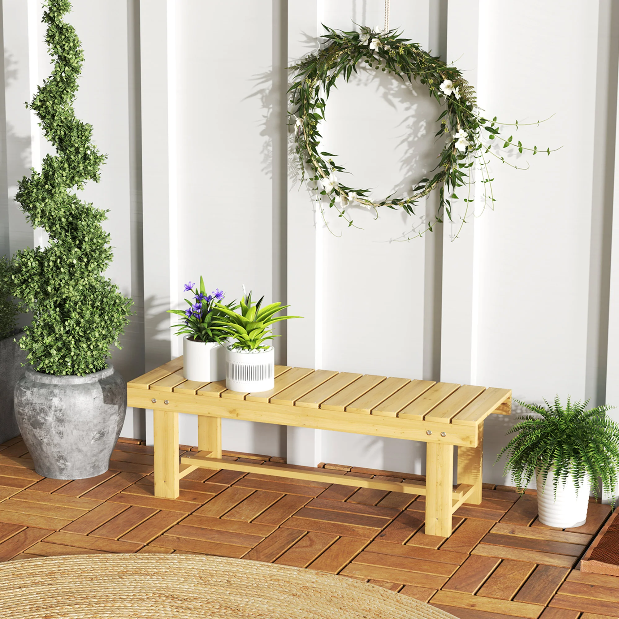 Outsunny Banco De Jardín De Madera De 2 Plazas Carga 250 Kg 110x38x35 Cm Natural - Image 2