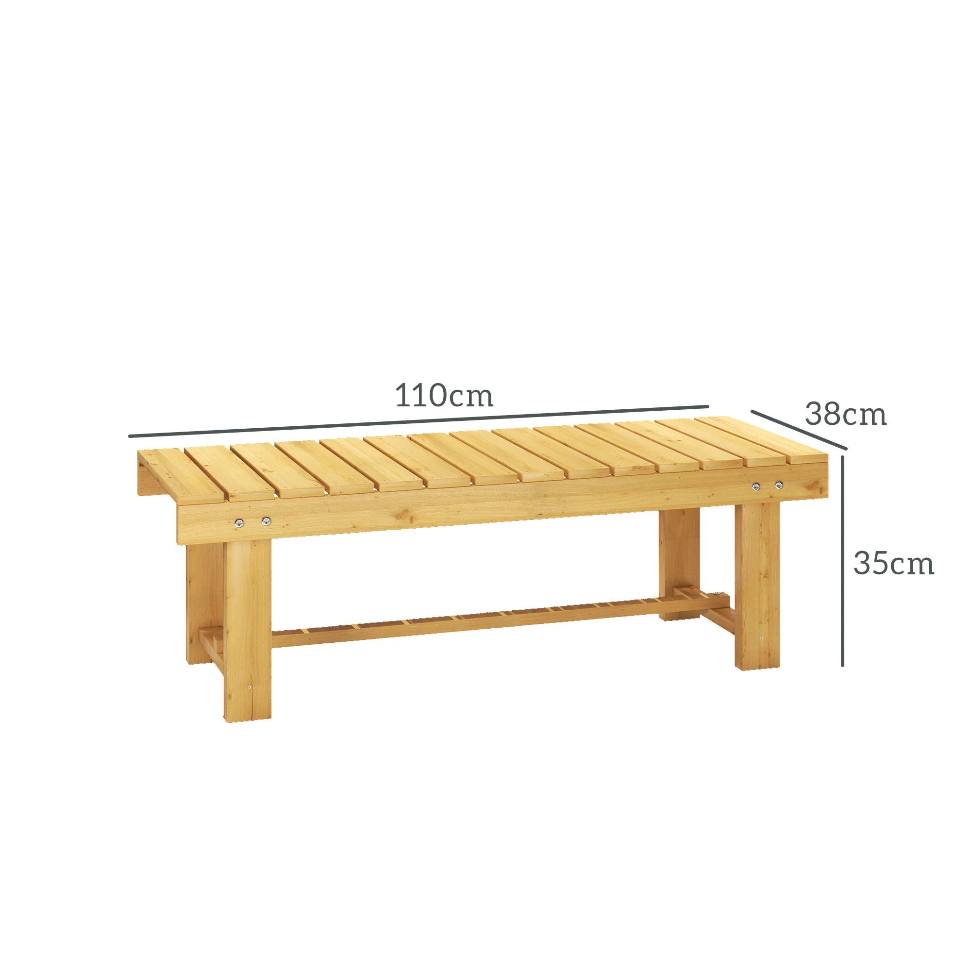 Outsunny Banco De Jardín De Madera De 2 Plazas Carga 250 Kg 110x38x35 Cm Natural - Image 3