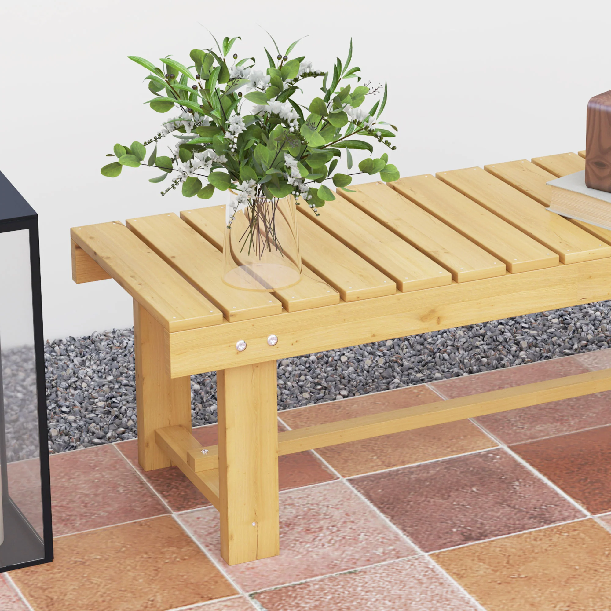 Outsunny Banco De Jardín De Madera De 2 Plazas Carga 250 Kg 110x38x35 Cm Natural - Image 4