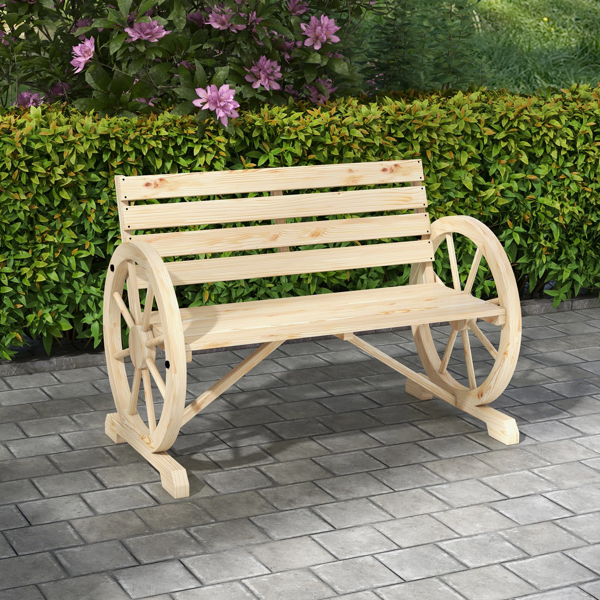 Outsunny Banco De Jardín De Madera Reposabrazos En Forma De Rueda Carga 240 Kg - Image 2