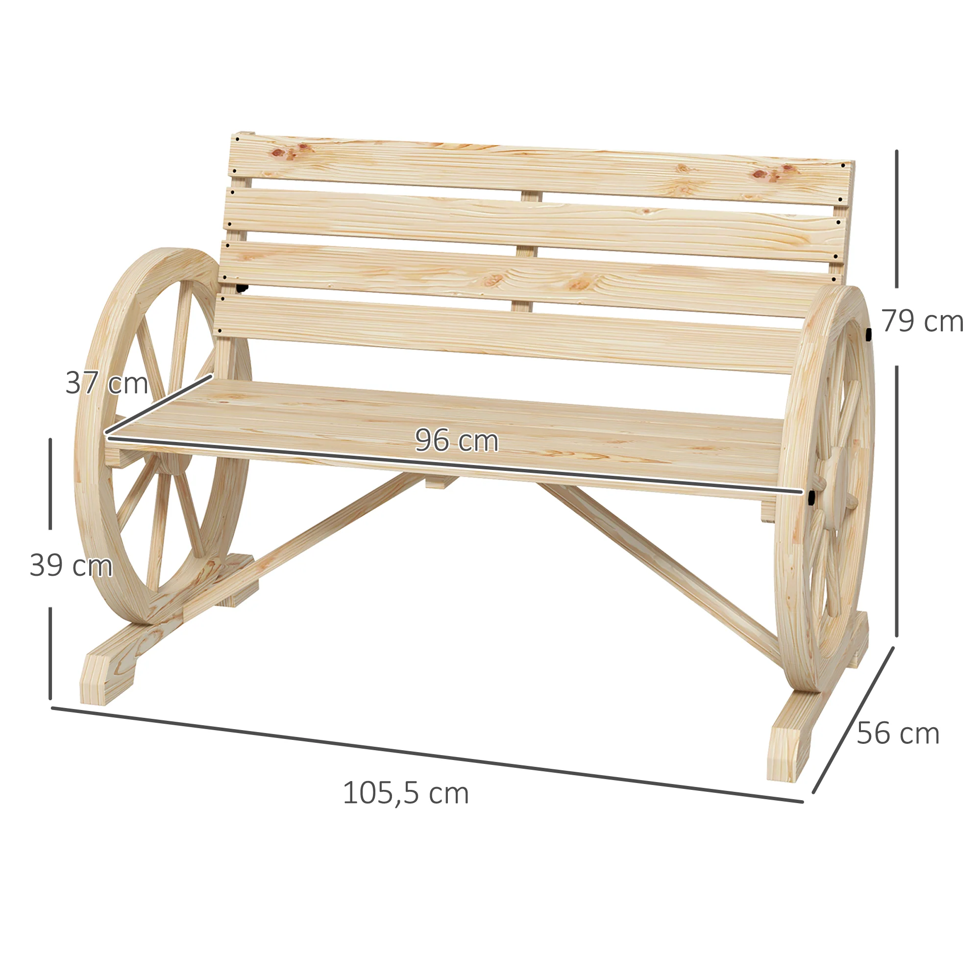 Outsunny Banco De Jardín De Madera Reposabrazos En Forma De Rueda Carga 240 Kg - Image 3