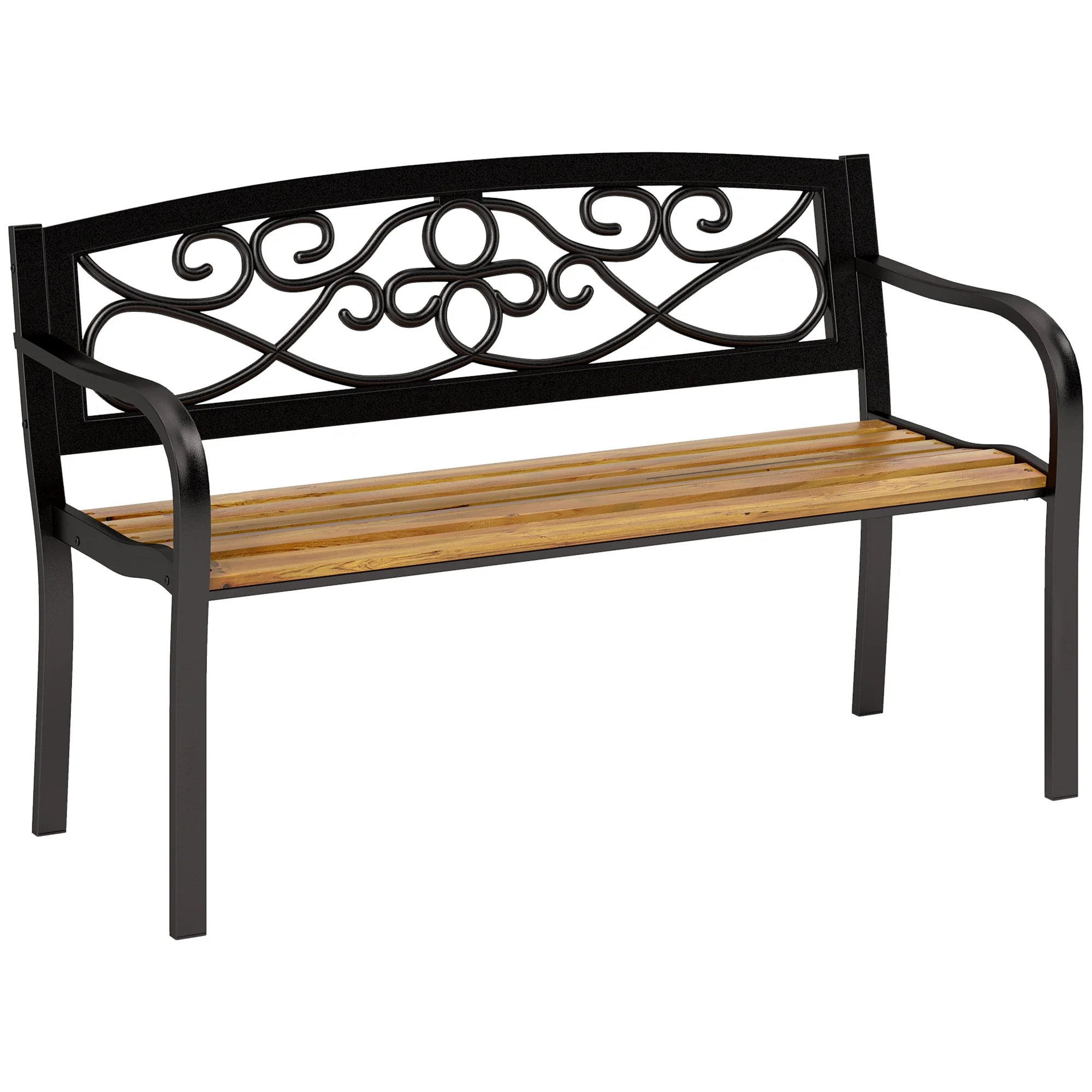 Outsunny Banco De Jardín Exterior De 2 Plazas 127x56x80 Cm Negro Y Natural