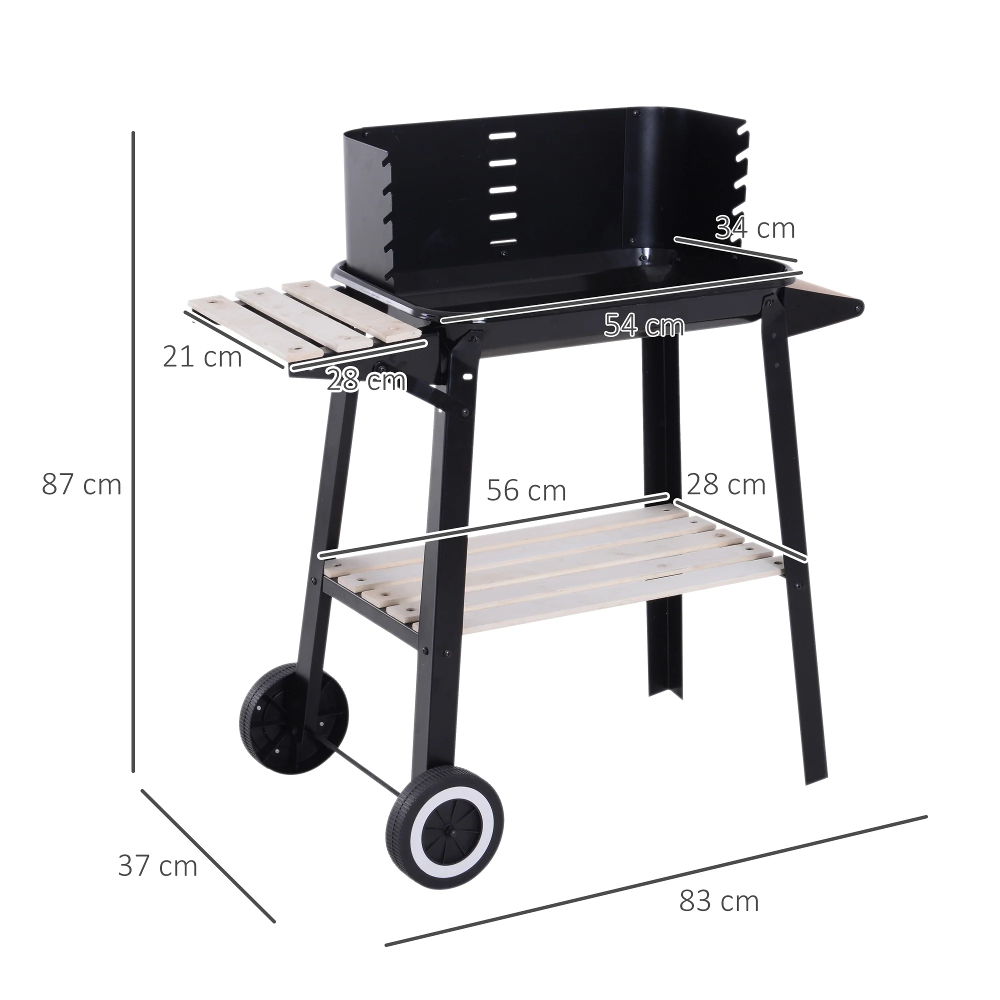 Outsunny Barbacoa Carbón Altura Parrillas Ajustable Estantes Ruedas 83x46x87 Cm - Image 3