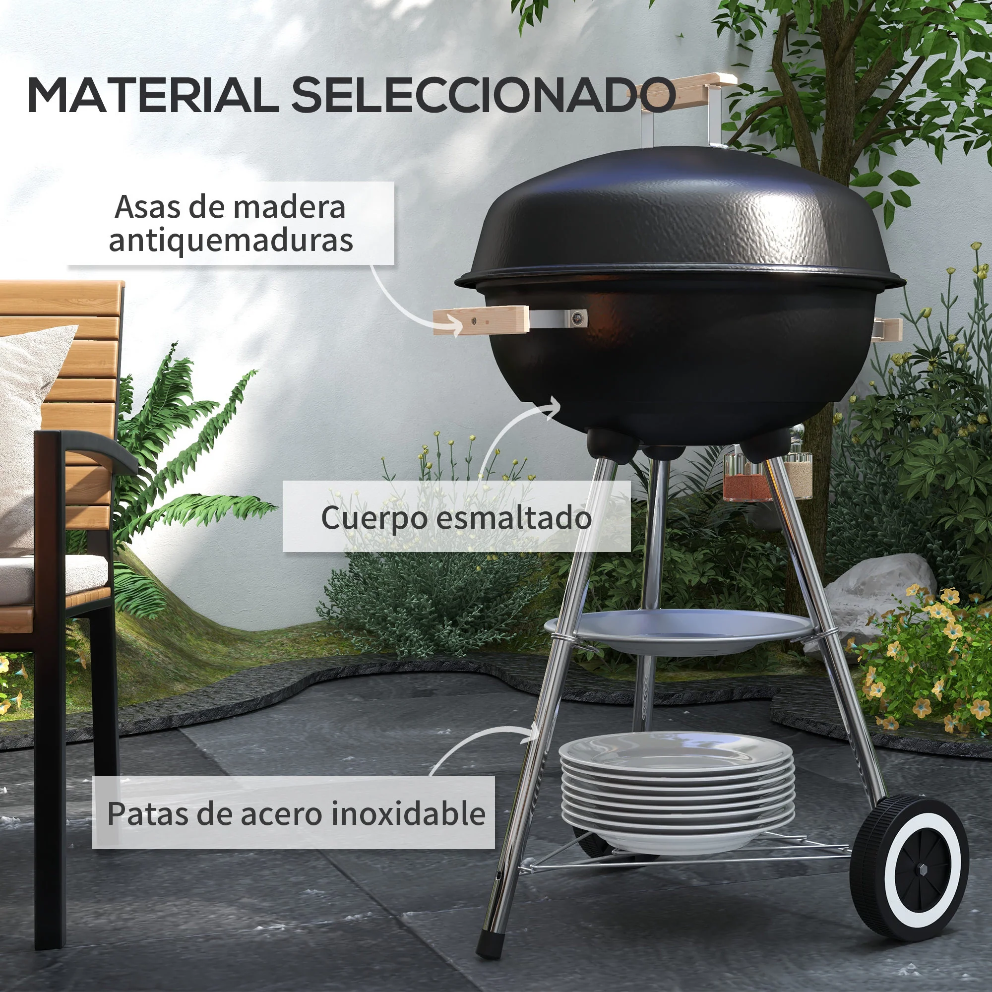 Outsunny Barbacoa De Carbón Bbq Con Ruedas Picnic Patio Acampada Parilla Carbón - Image 6