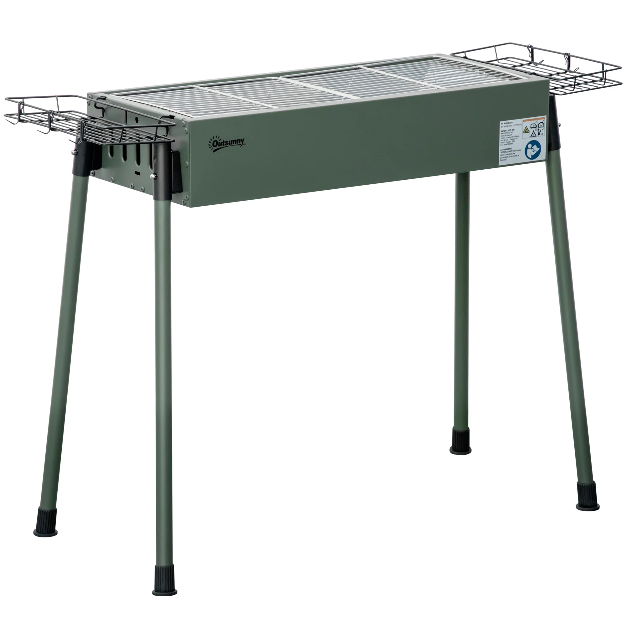 Outsunny Barbacoa De Carbón Con 2 Parrillas De Acero Inoxidable 94x39x70cm Verde