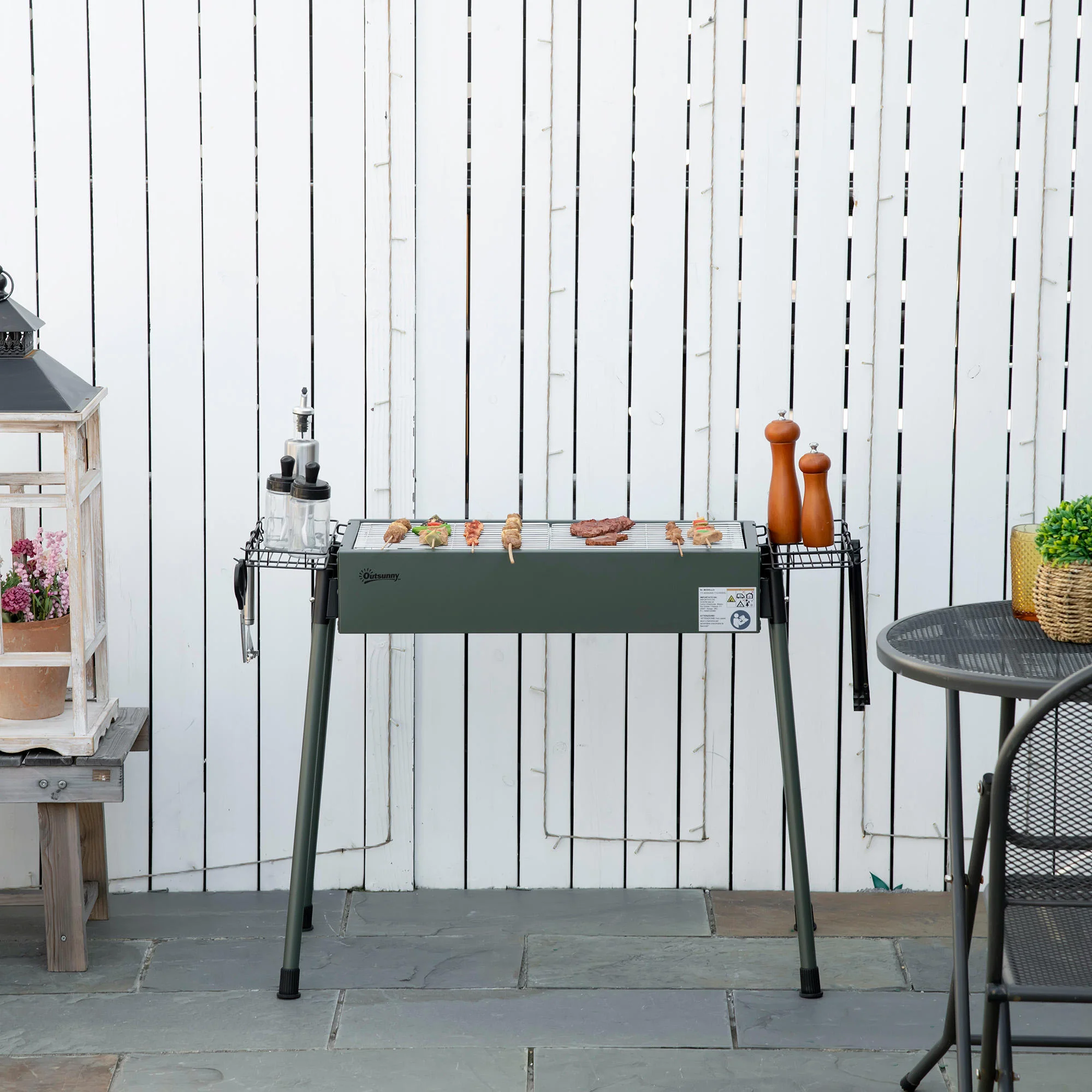 Outsunny Barbacoa De Carbón Con 2 Parrillas De Acero Inoxidable 94x39x70cm Verde - Image 2