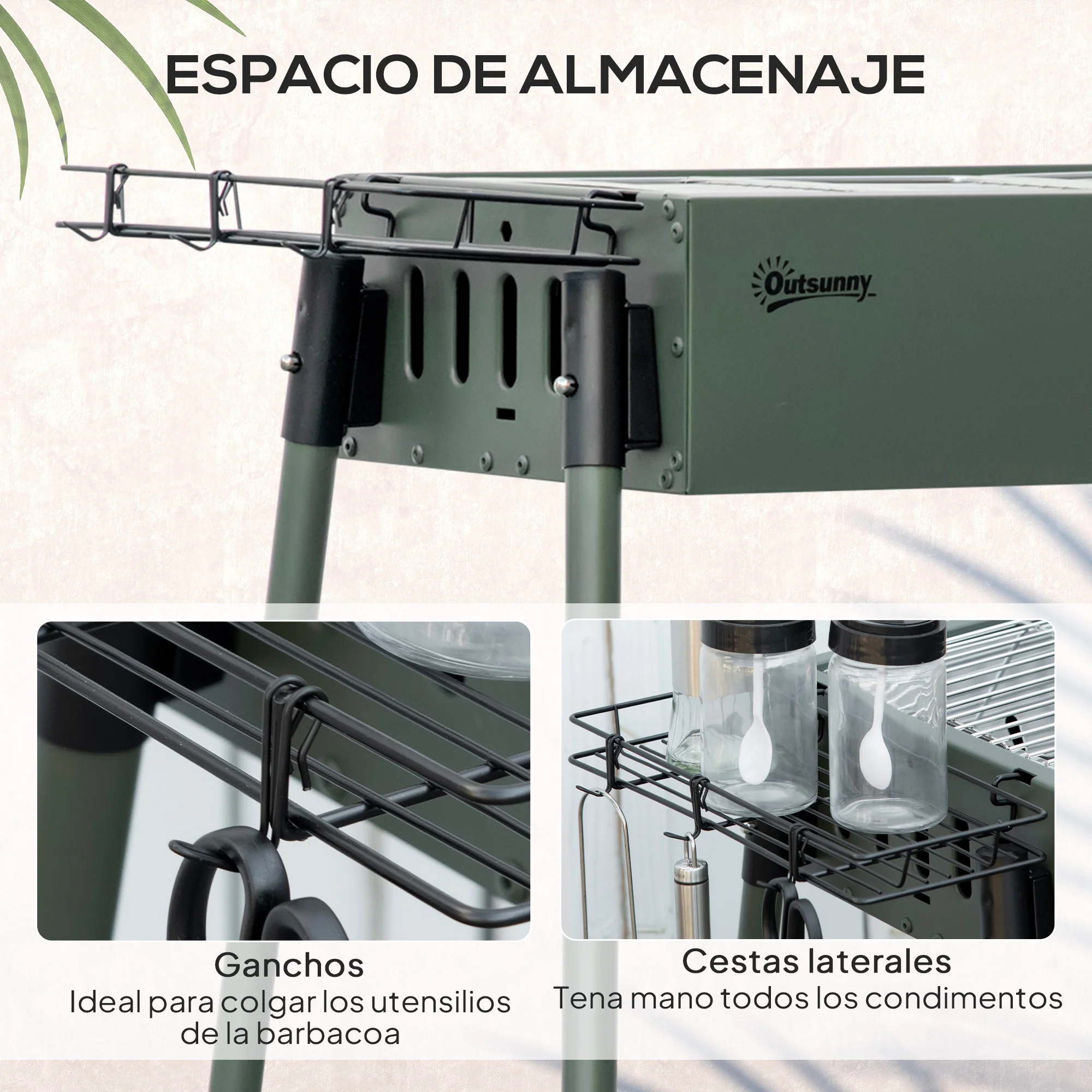 Outsunny Barbacoa De Carbón Con 2 Parrillas De Acero Inoxidable 94x39x70cm Verde - Image 6
