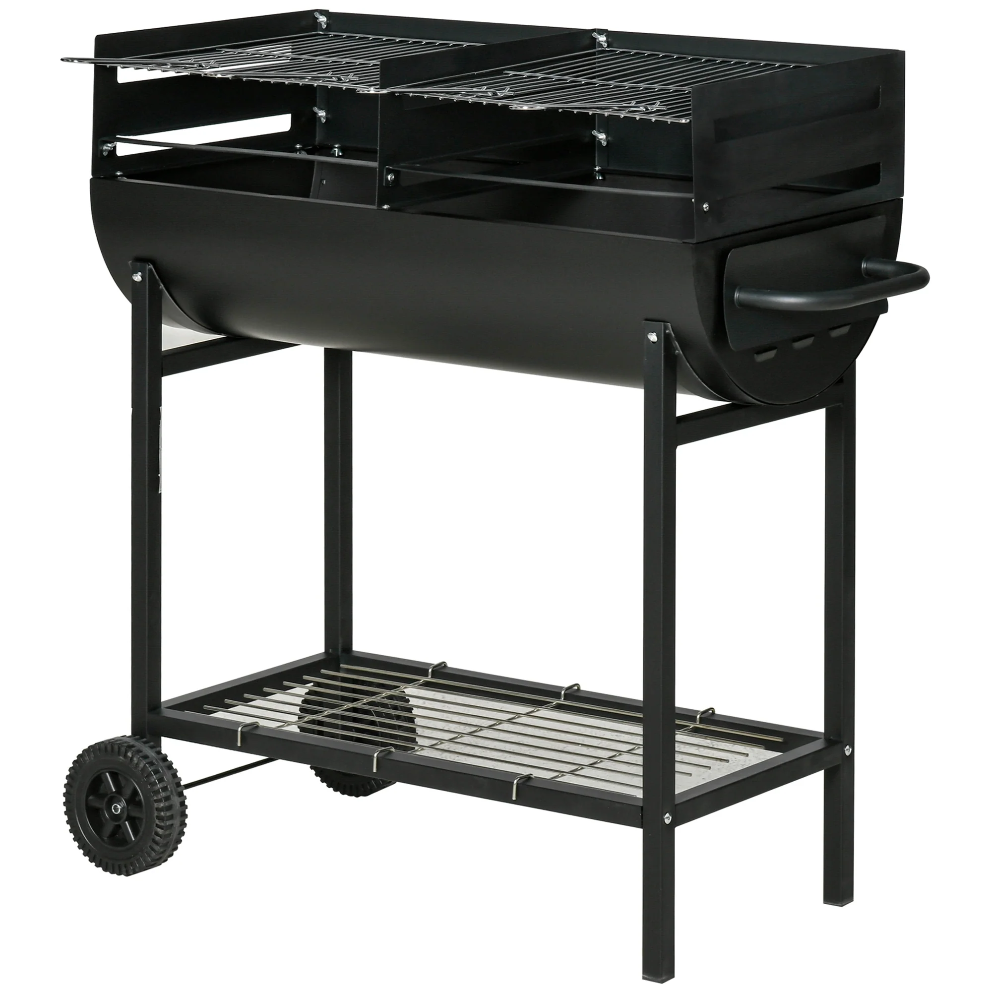 Outsunny Barbacoa De Carbón Con Parrilla Ajustable En Altura Ruedas 90x45x96 Cm