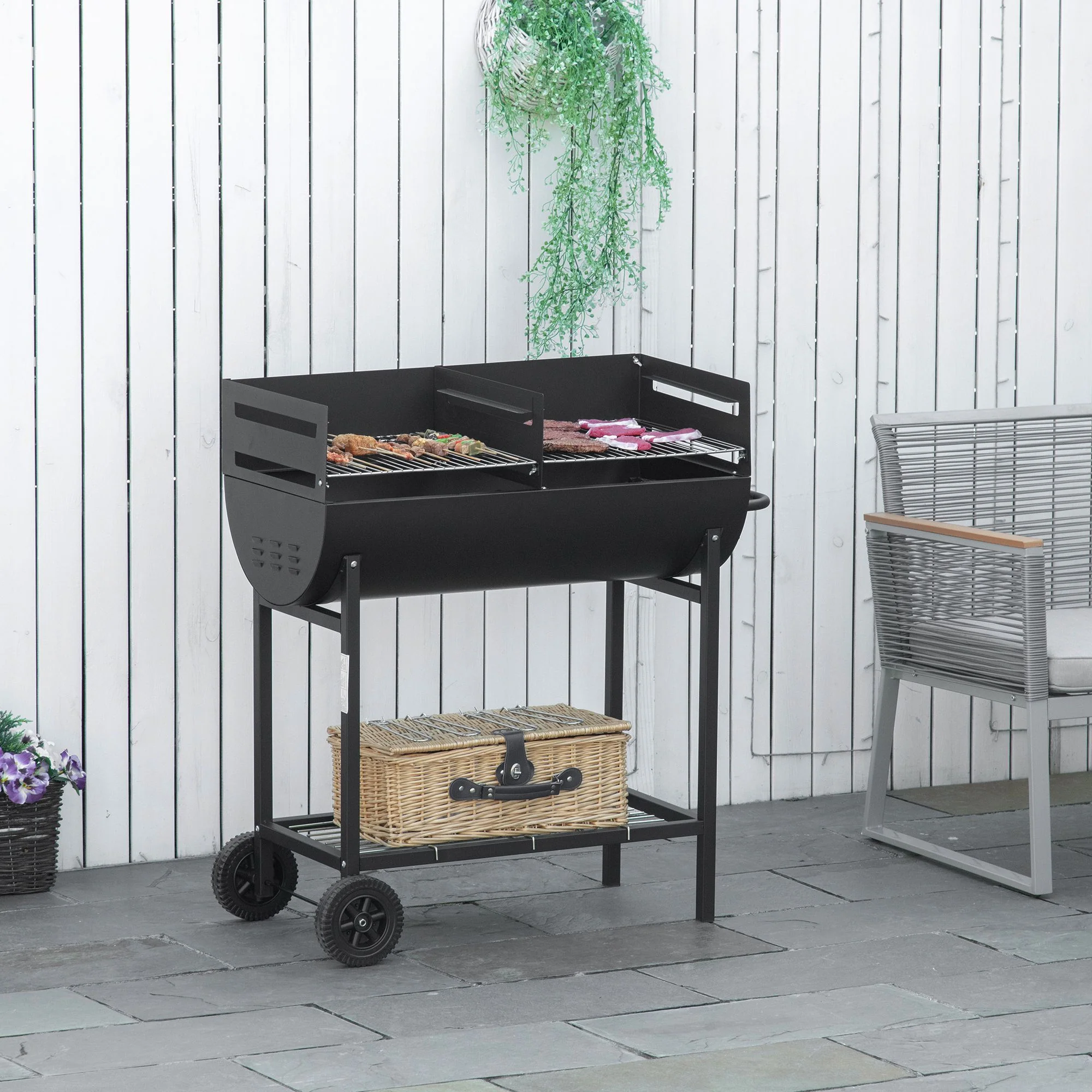 Outsunny Barbacoa De Carbón Con Parrilla Ajustable En Altura Ruedas 90x45x96 Cm - Image 2