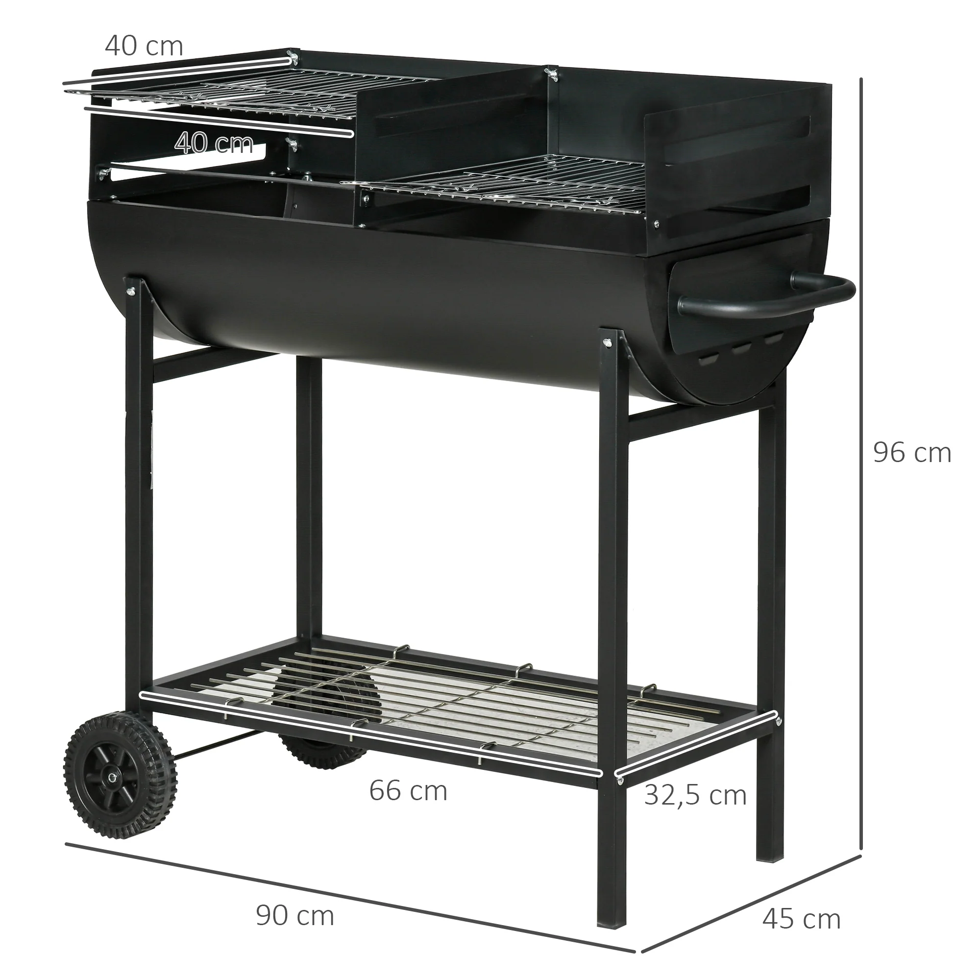 Outsunny Barbacoa De Carbón Con Parrilla Ajustable En Altura Ruedas 90x45x96 Cm - Image 3