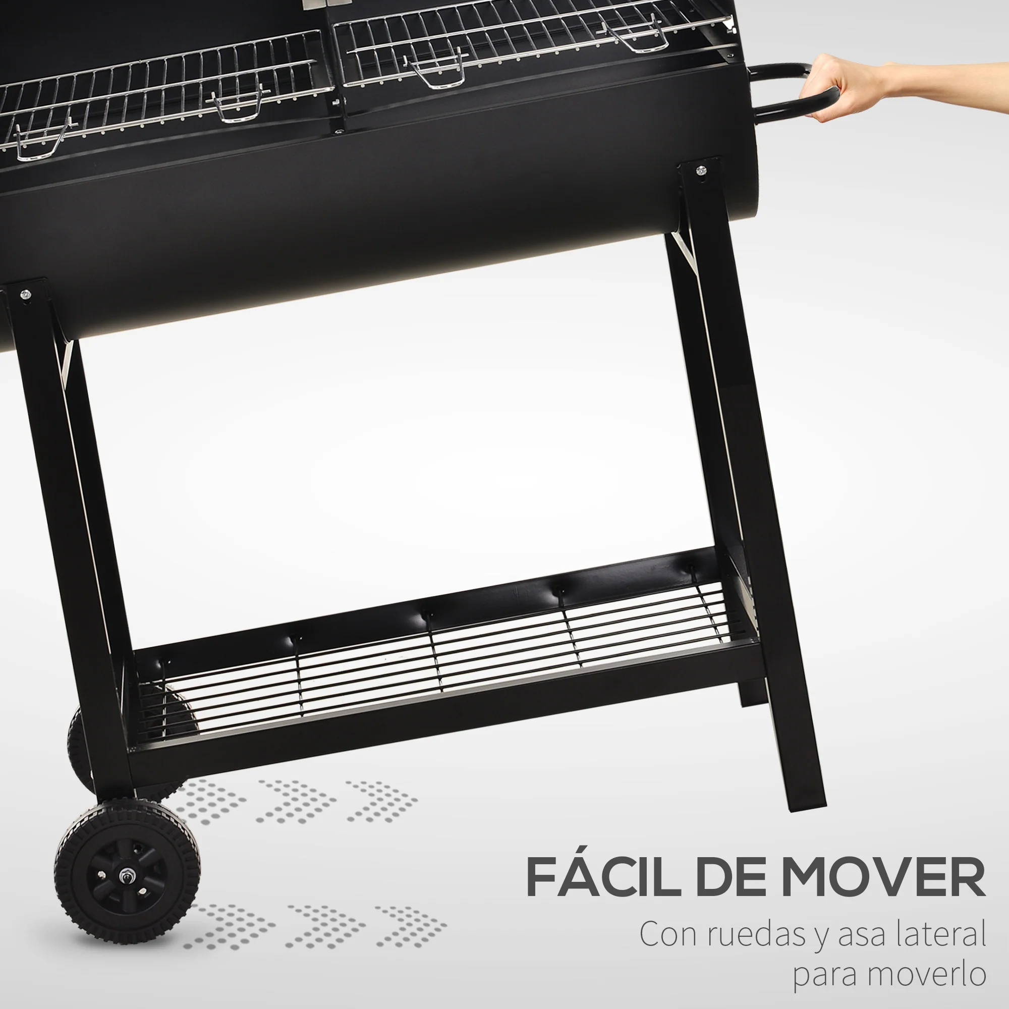 Outsunny Barbacoa De Carbón Con Parrilla Ajustable En Altura Ruedas 90x45x96 Cm - Image 6