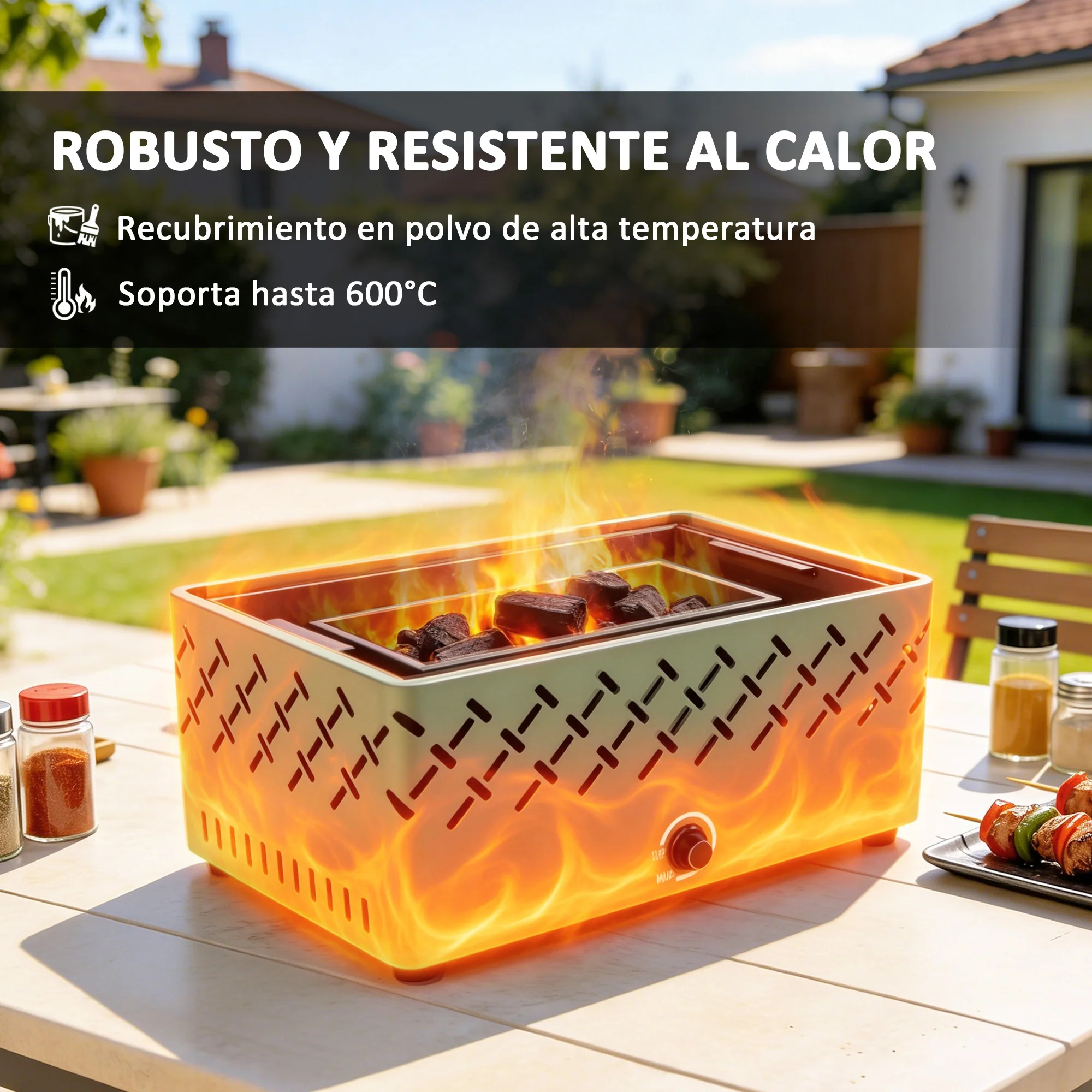 Outsunny Barbacoa De Carbón Con Ventilador Integrado 45,5x29x21 Cm Verde Claro - Image 6