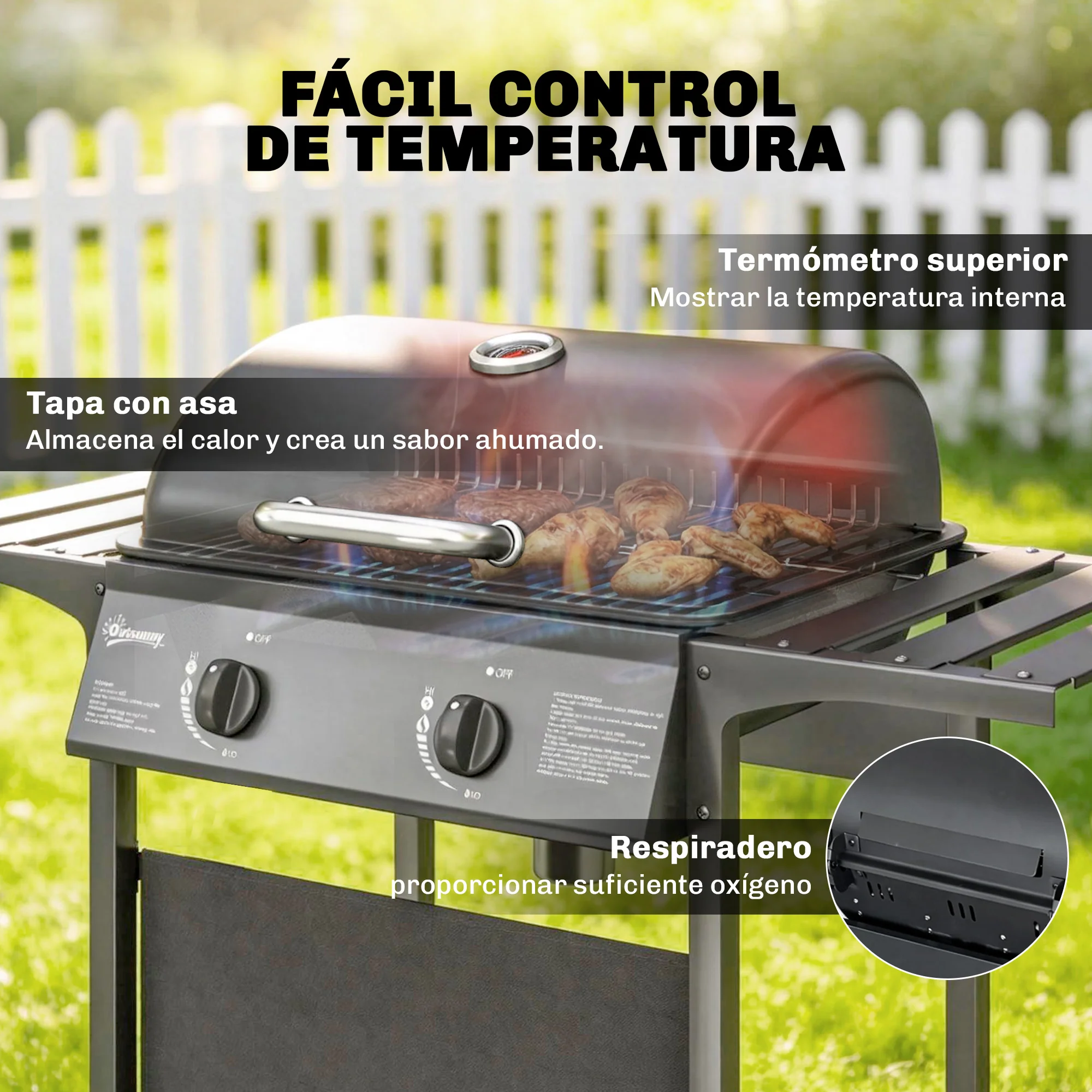 Outsunny Barbacoa De Gas Bbq Gas Con 2 Quemadores 5 Kw Con Termómetro - Image 6