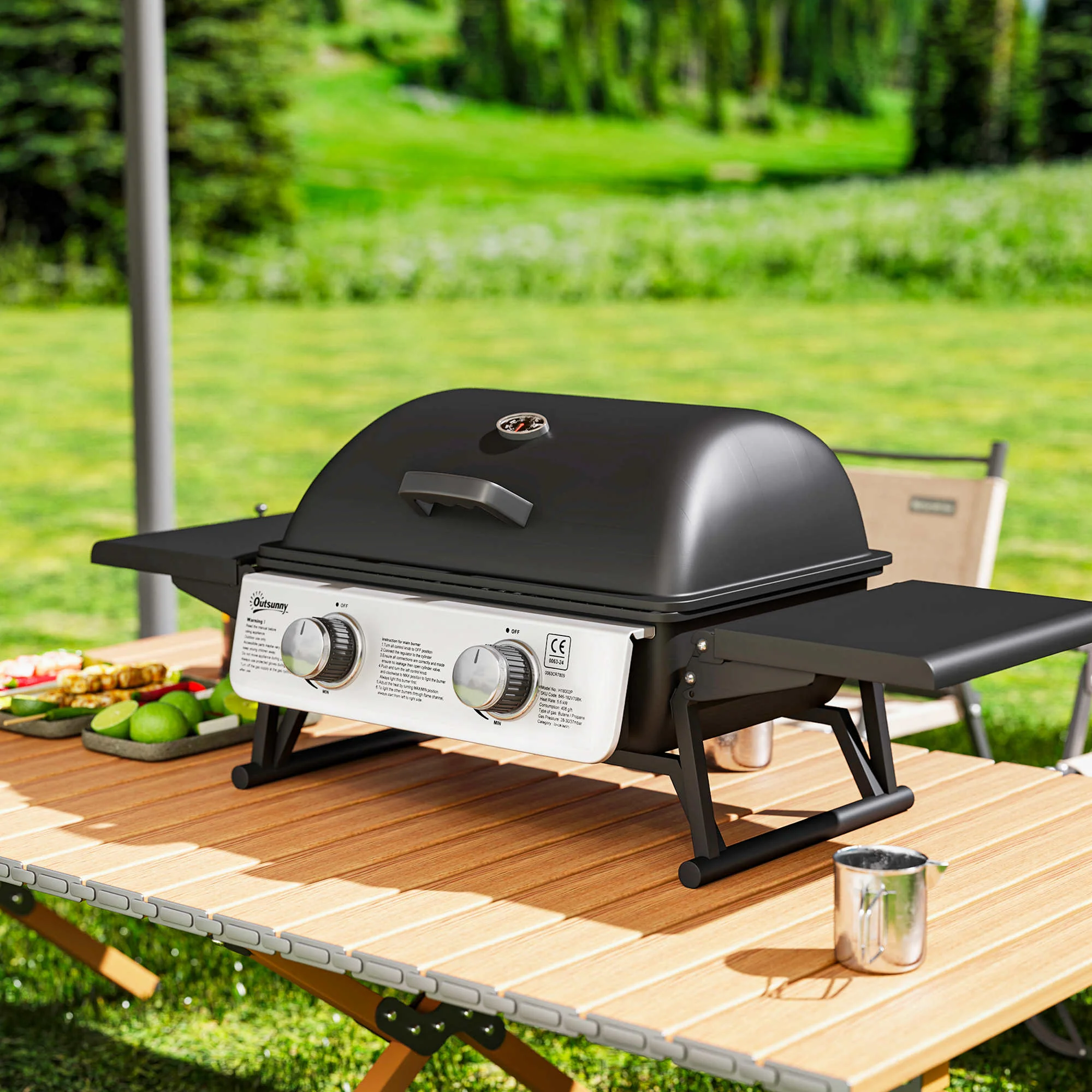 Outsunny Barbacoa De Gas Con 2 Quemadores De Acero Inoxidable 5,6 Kw Con Estantes - Image 2
