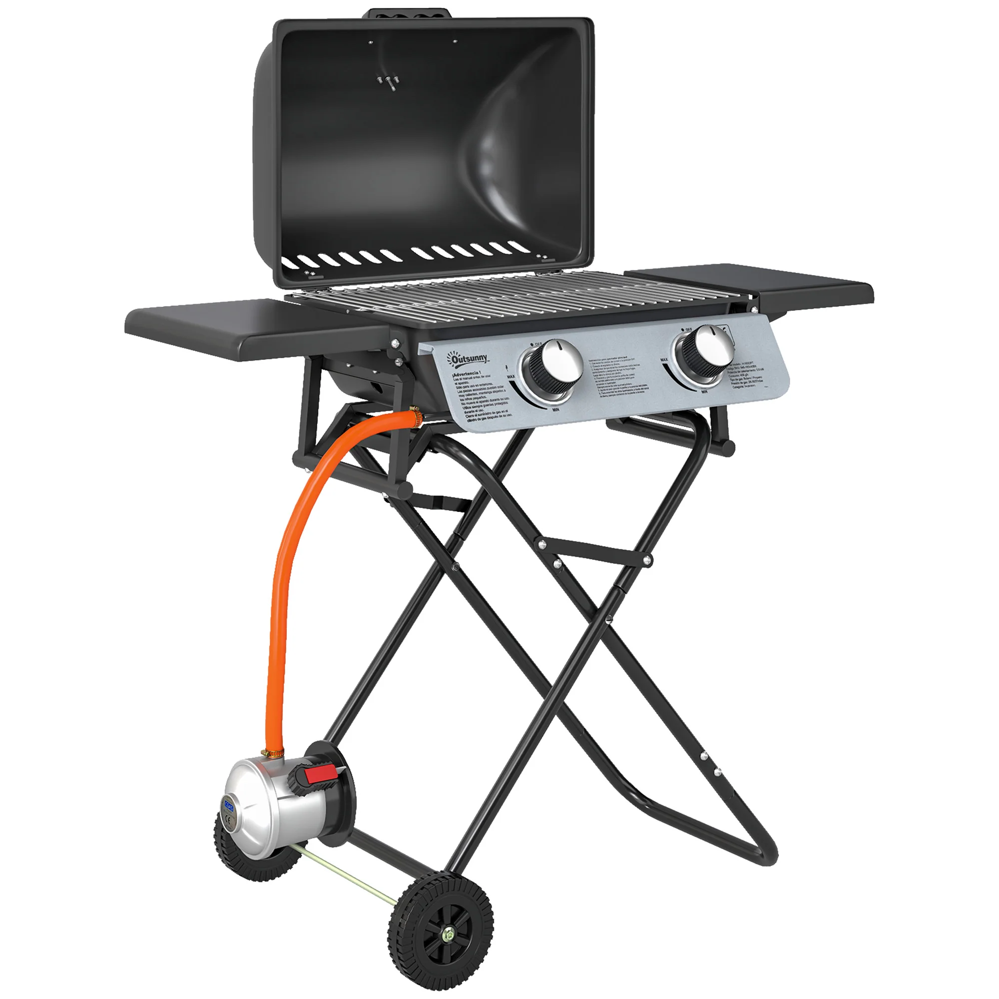 Outsunny Barbacoa De Gas Con 2 Quemadores De Acero Inoxidable 5,6 Kw Con Ruedas