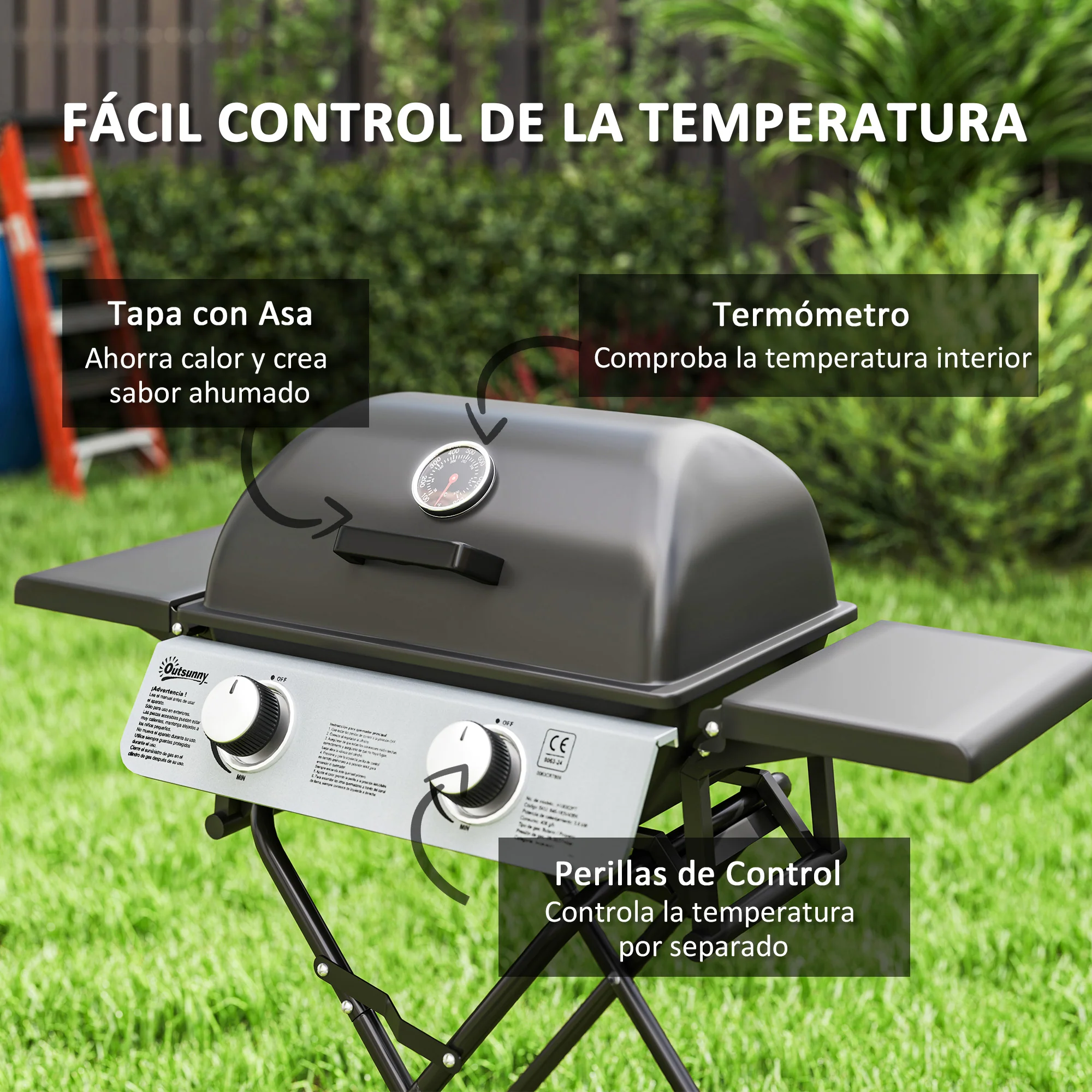 Outsunny Barbacoa De Gas Con 2 Quemadores De Acero Inoxidable 5,6 Kw Con Ruedas - Image 6