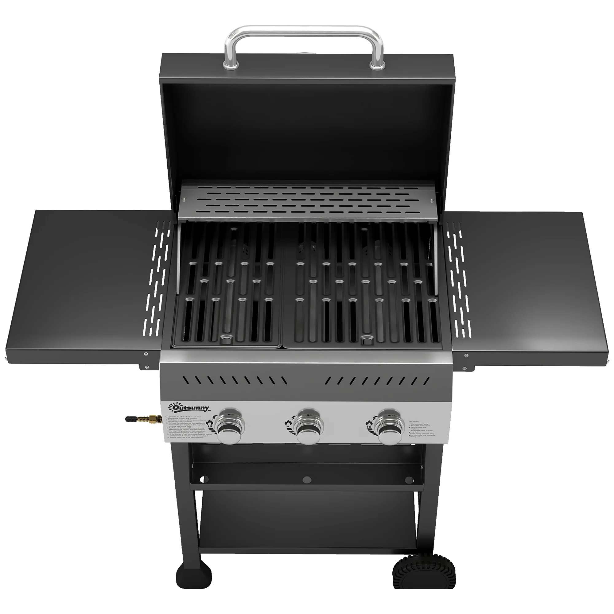 Outsunny Barbacoa De Gas Con 3 Quemadores 9 Kw Termómetro Mesas Laterales Negro - Image 4