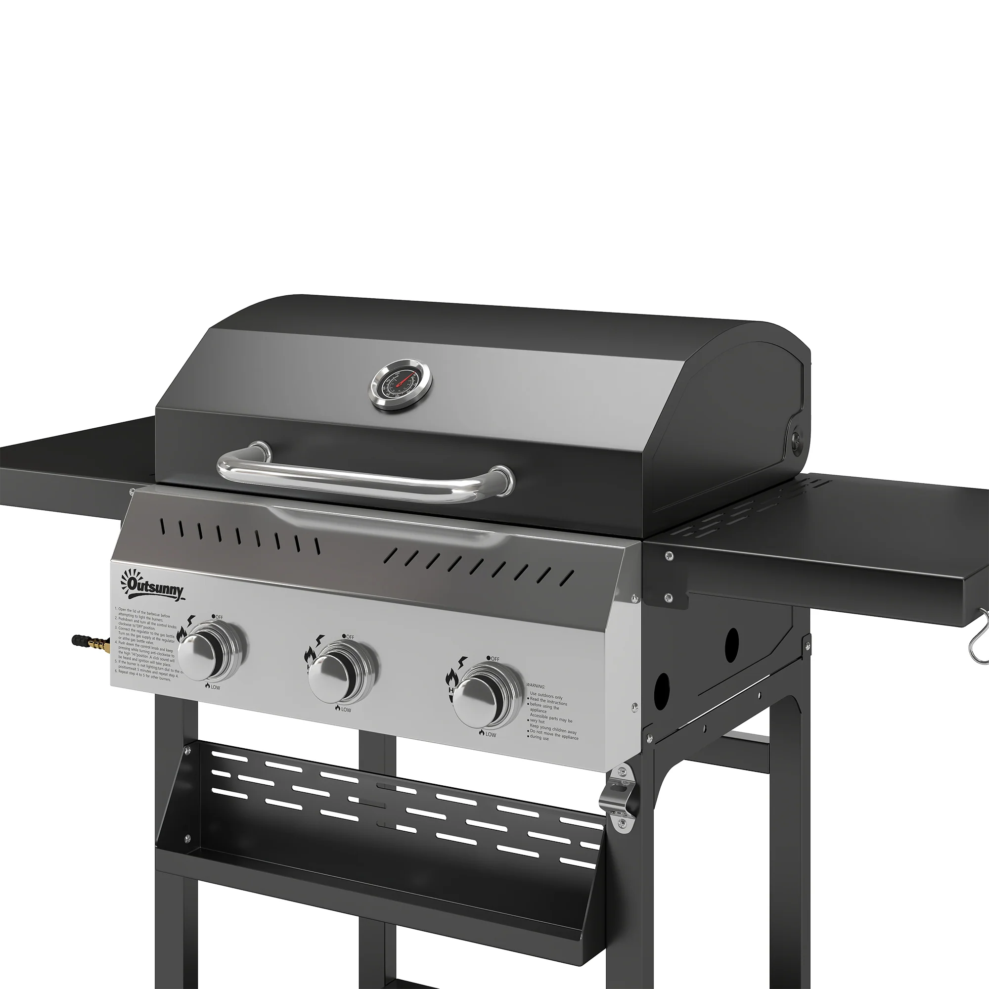 Outsunny Barbacoa De Gas Con 3 Quemadores 9 Kw Termómetro Mesas Laterales Negro - Image 5