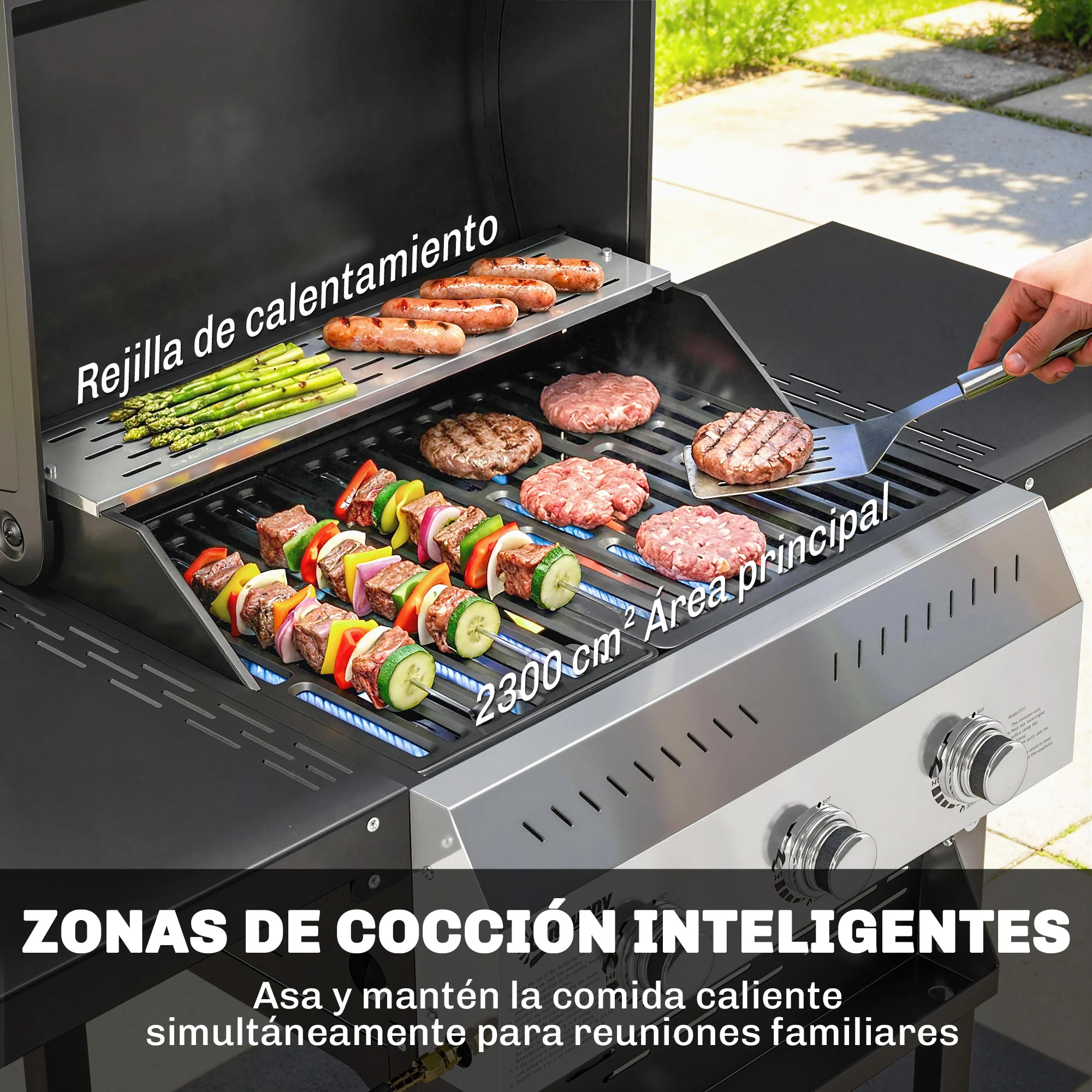 Outsunny Barbacoa De Gas Con 3 Quemadores 9 Kw Termómetro Mesas Laterales Negro - Image 6