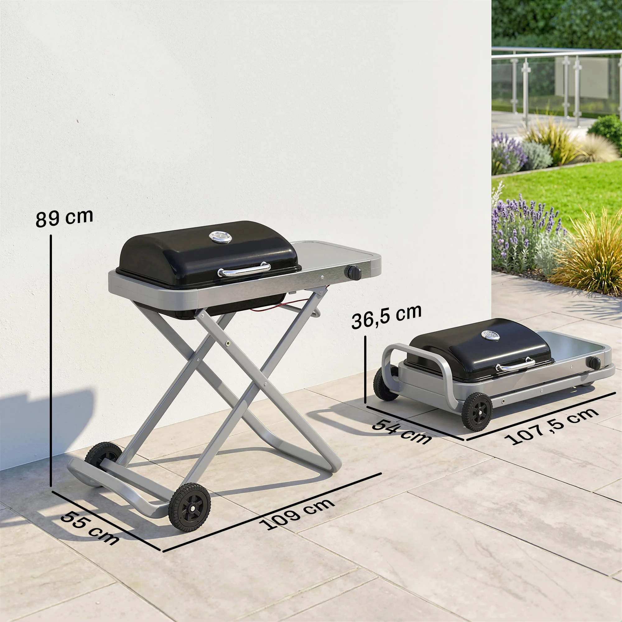 Outsunny Barbacoa De Gas Plegable Con Quemador 2,5 Kw Con Ruedas Mesa Lateral - Image 3