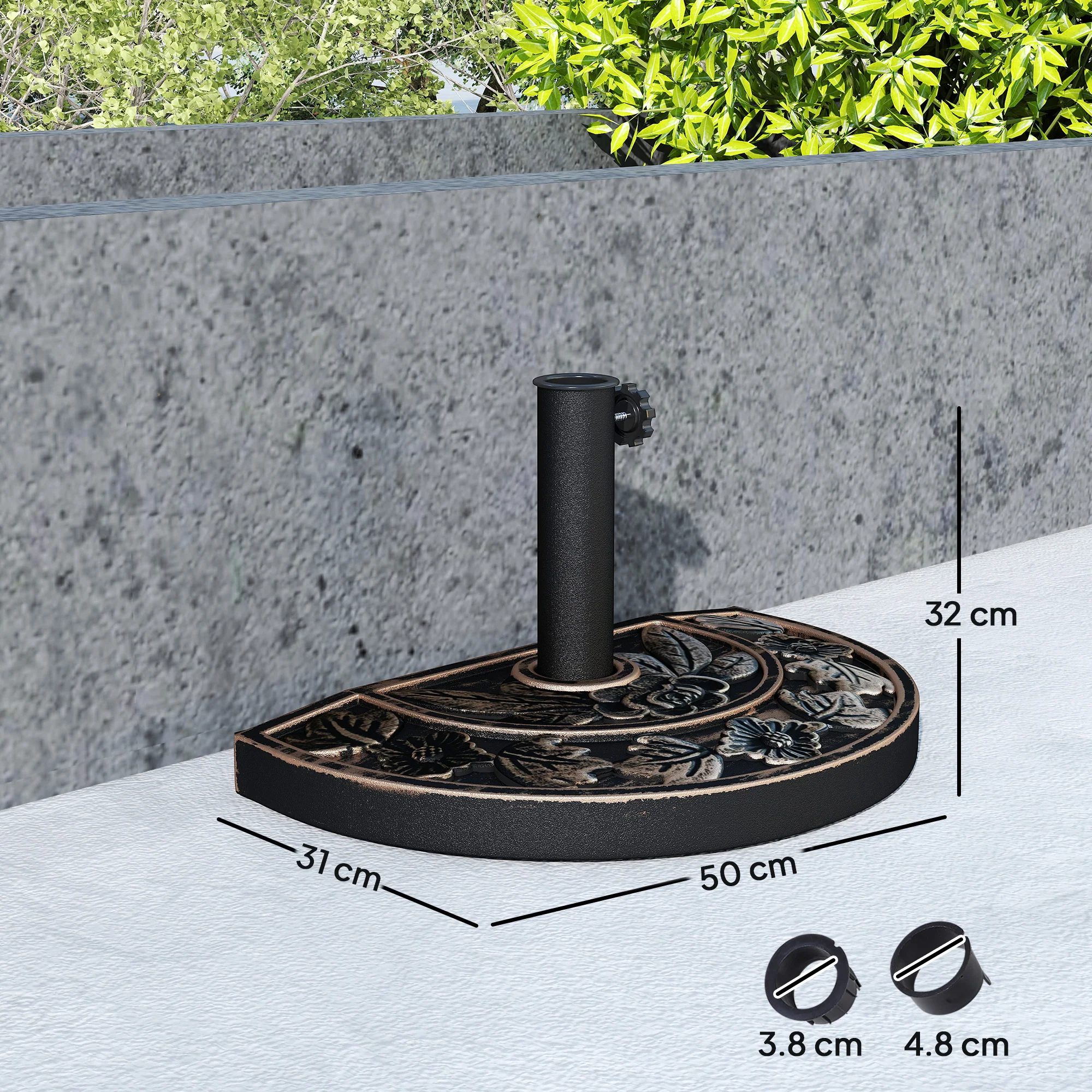 Outsunny Base De Sombrilla Peso 9 Kg En Forma De Semicírculo 50x31x32 Cm Bronce - Image 3