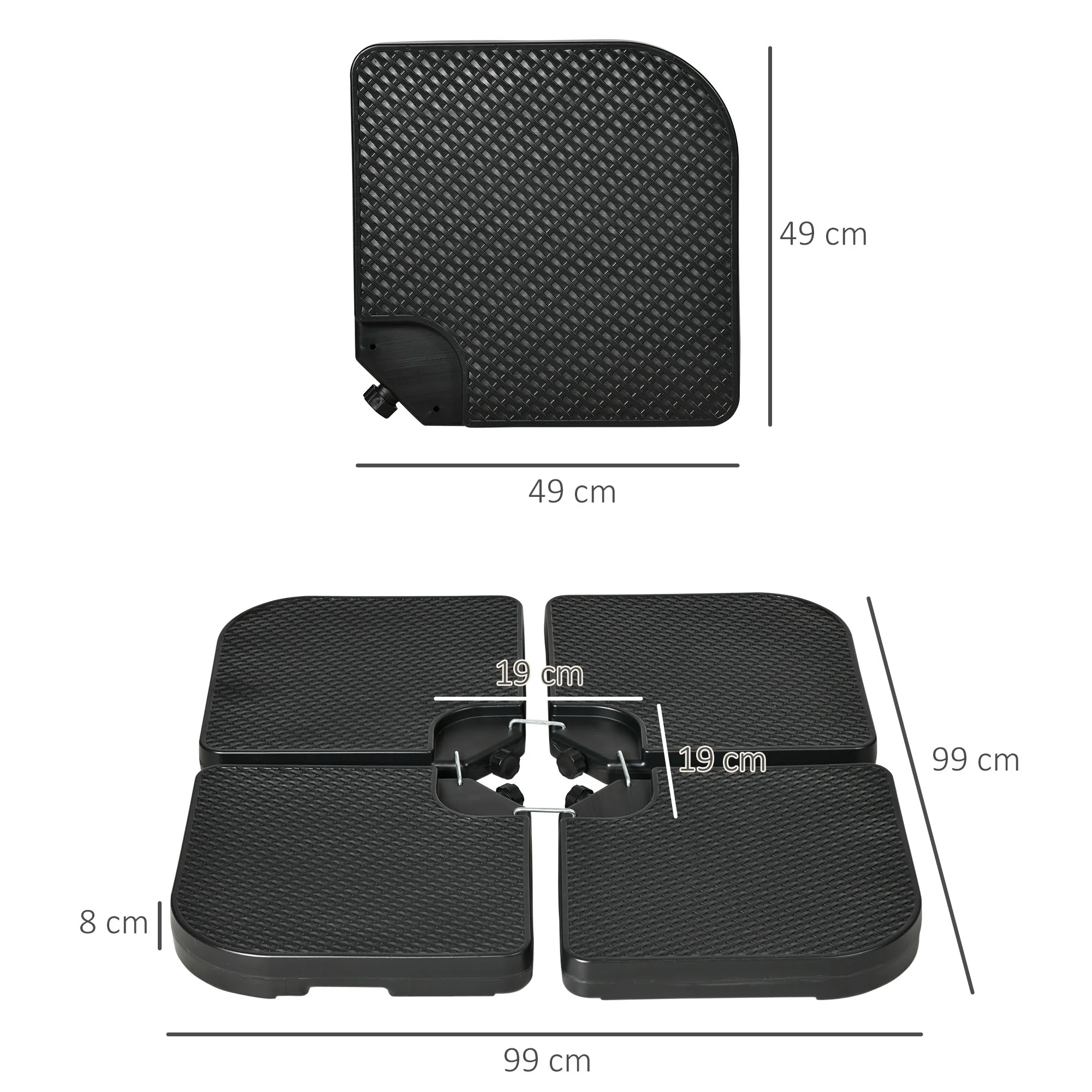 Outsunny Base Para Sombrilla De 4 Piezas Rellenable Con Agua 59 Kg O Arena 80 Kg - Image 3