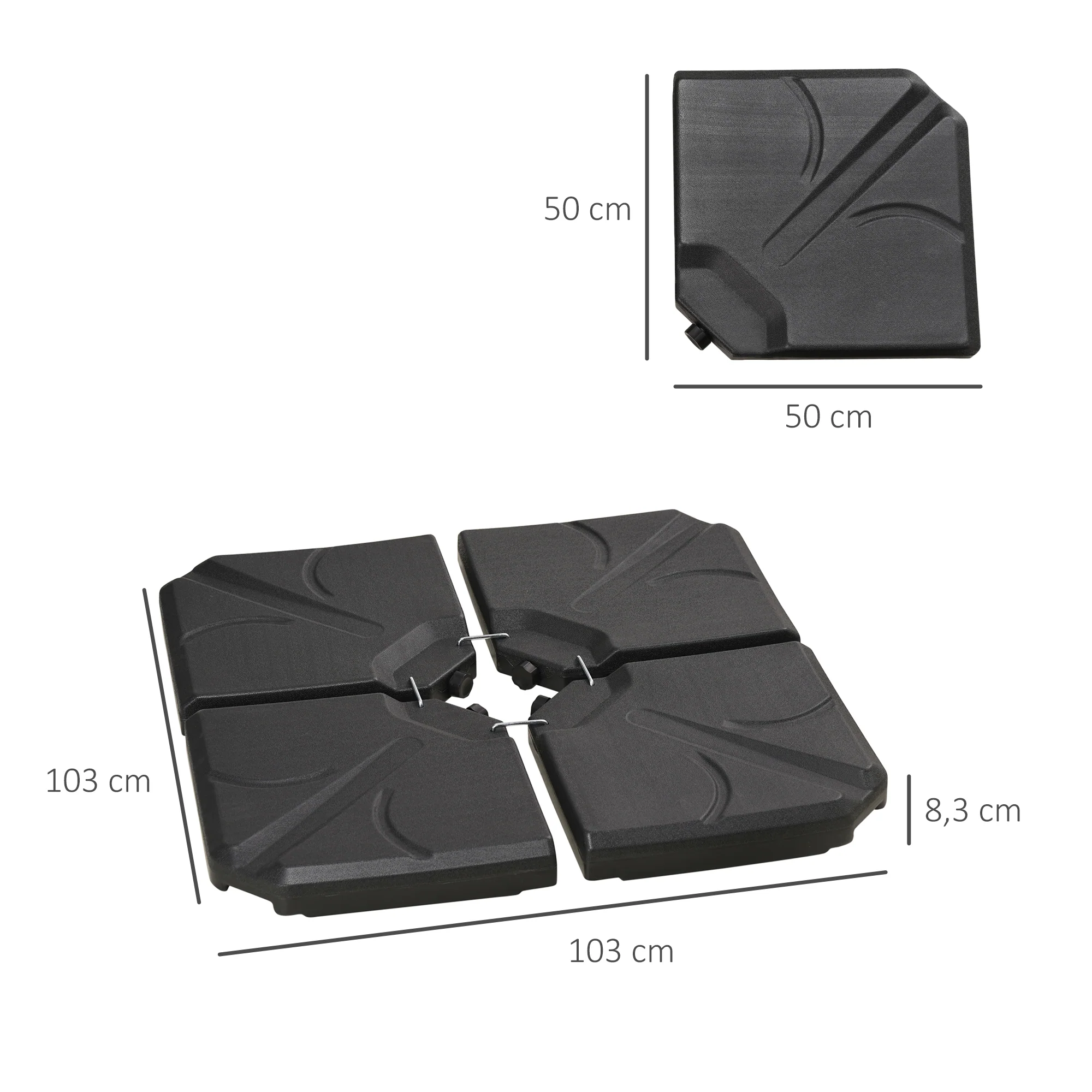 Outsunny Base Para Sombrilla De 4 Piezas Rellenable Con Arena 72 Kg O Agua 56 Kg - Image 3