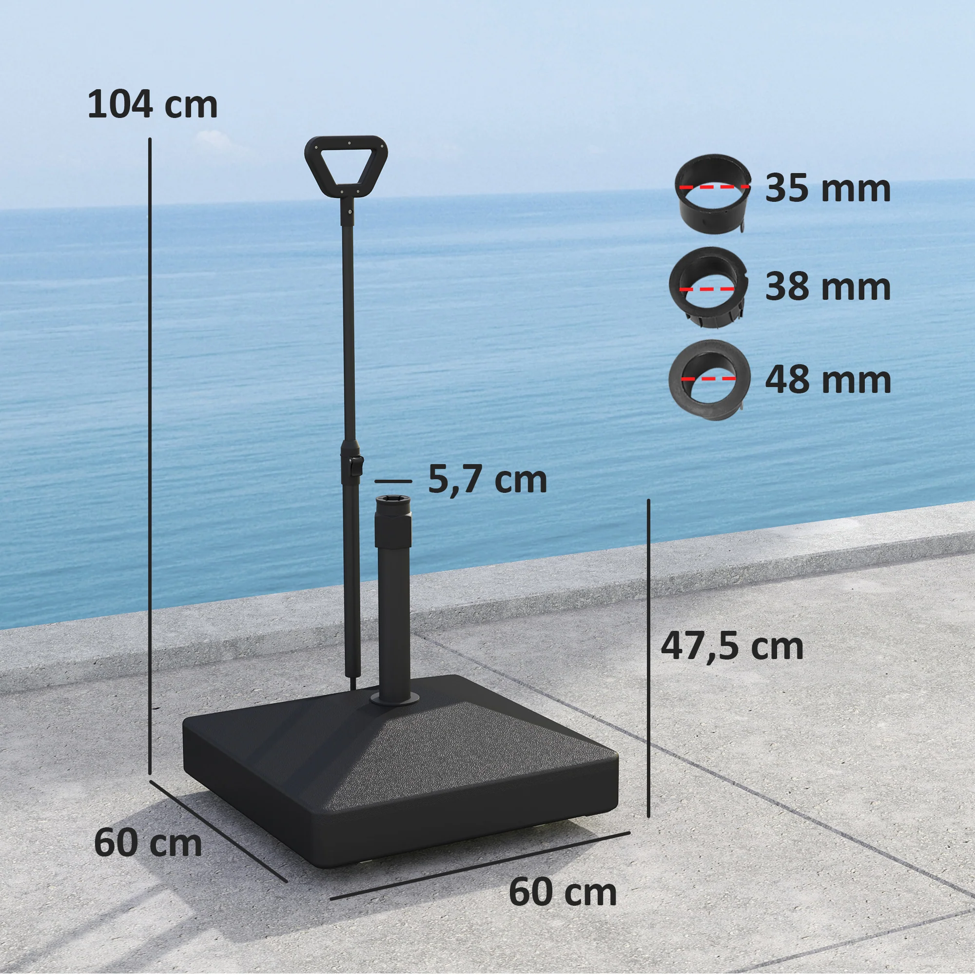 Outsunny Base Para Sombrilla Rellenable Con Agua 45l O Arena 55kg Negro - Image 3