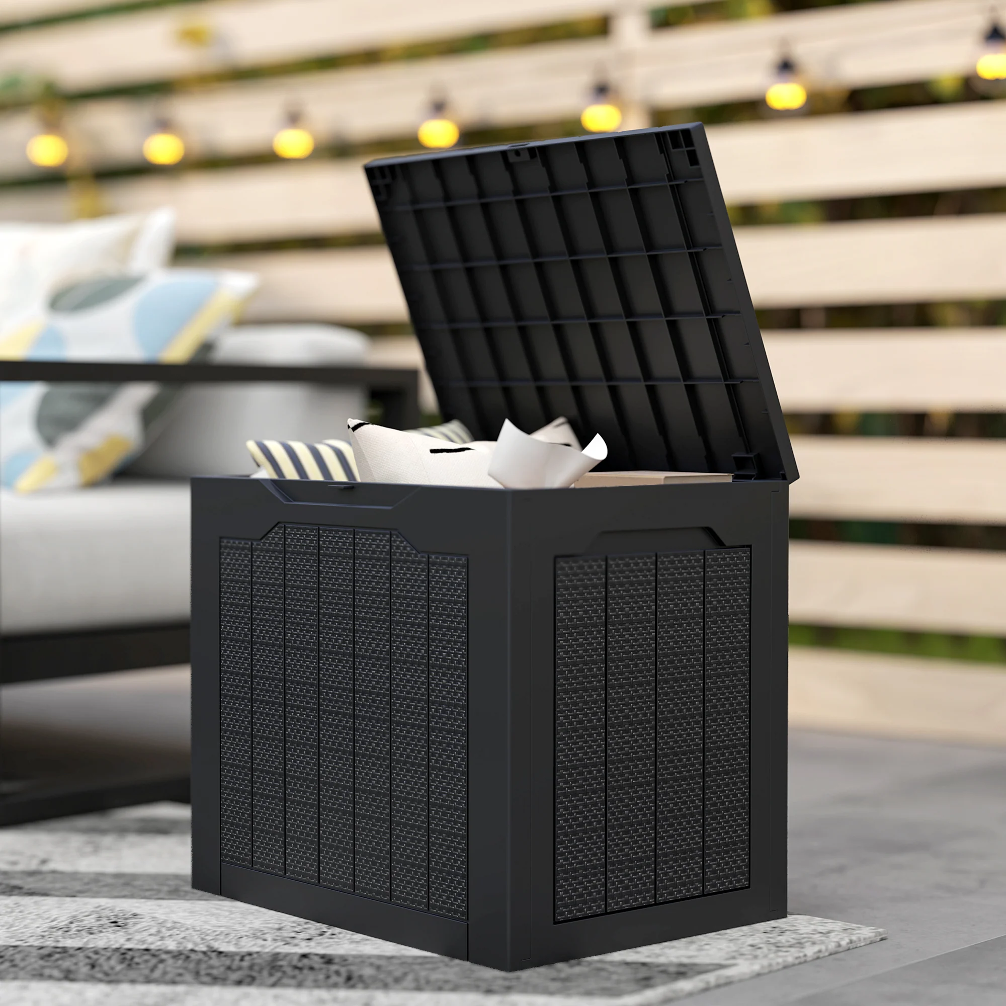 Outsunny Baúl De Almacenaje Exterior 97l Impermeable Con Asas Integradas Negro - Image 4