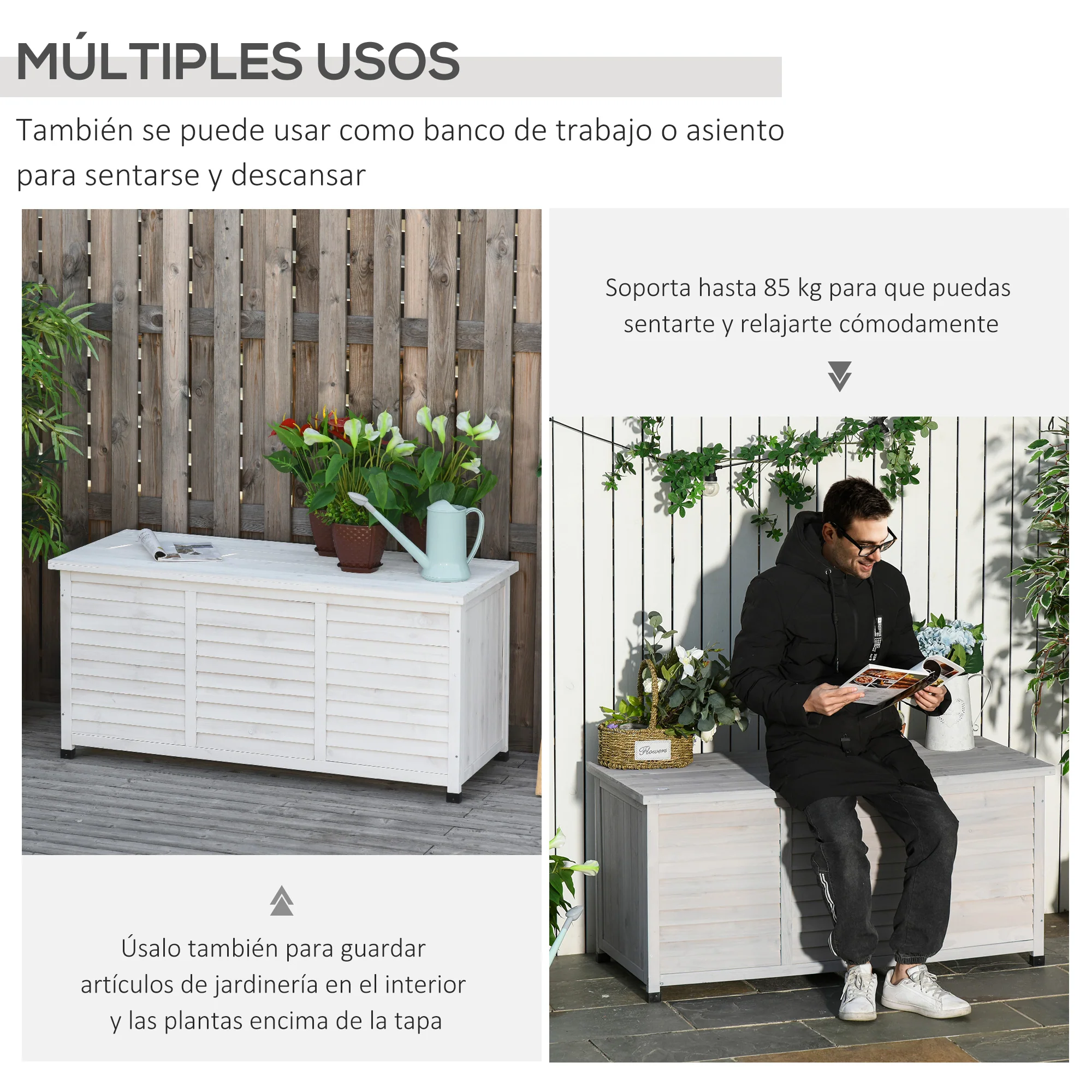 Outsunny Baúl De Madera Exterior Con Tapa Abrible Y Diseño Persiana 127x56x60 Cm - Image 6
