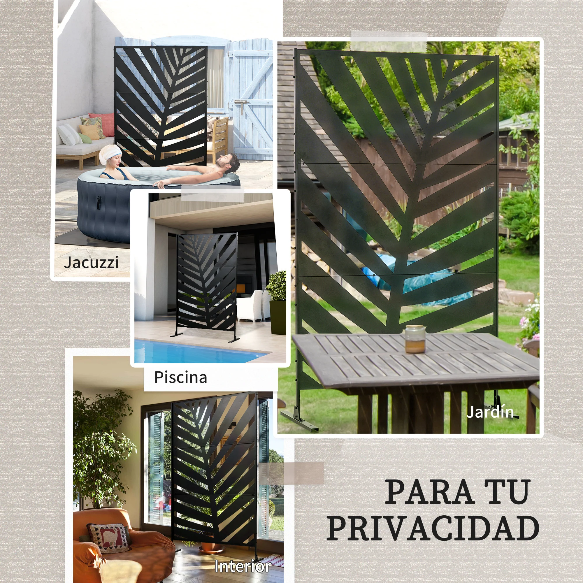 Outsunny Biombo Para Exterior De 3 Piezas Con Diseño De Hoja De Plátano Negro - Image 6