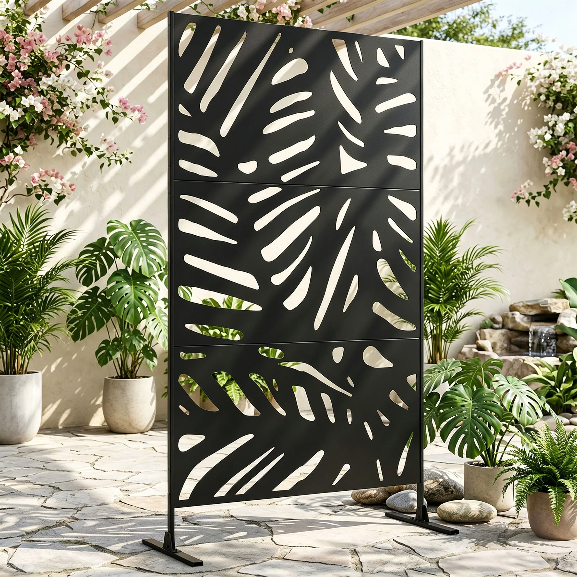 Outsunny Biombo Separador De Ambientes De 3 Paneles 122x198 Cm Negro - Image 2
