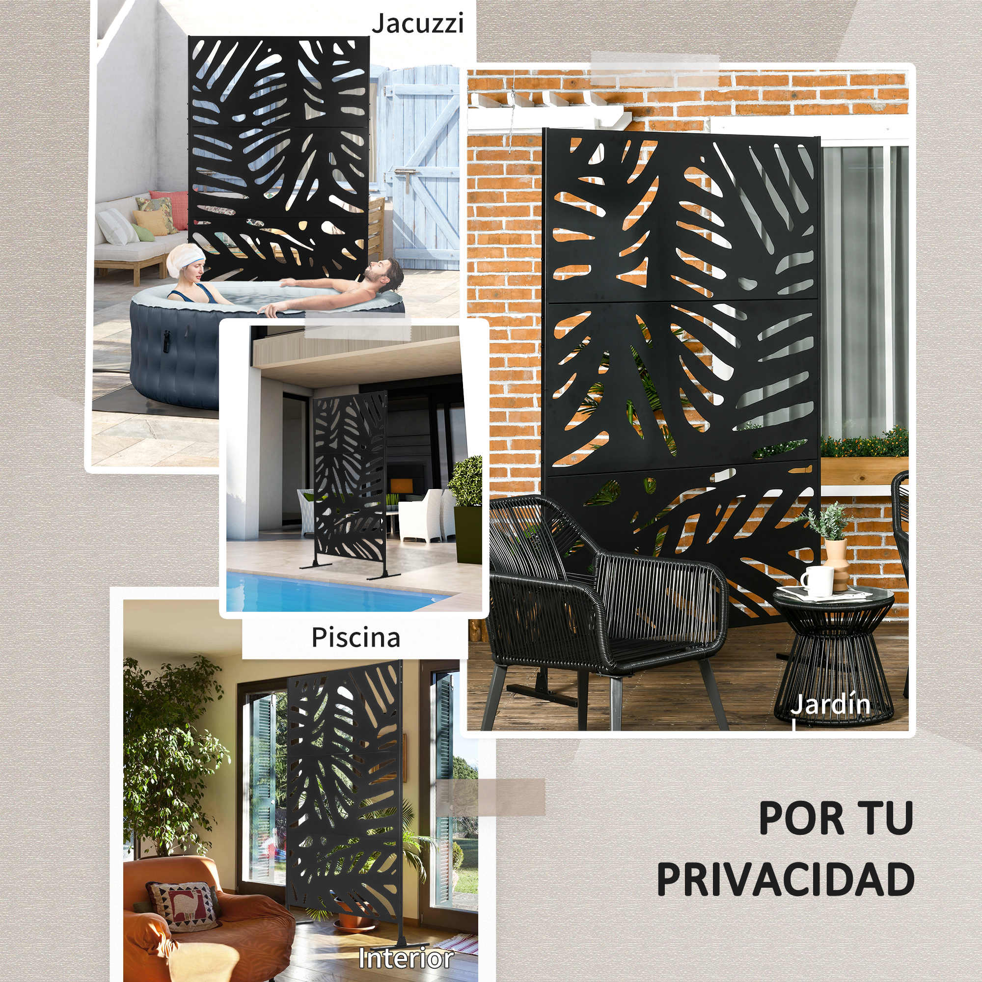 Outsunny Biombo Separador De Ambientes De 3 Paneles 122x198 Cm Negro - Image 6
