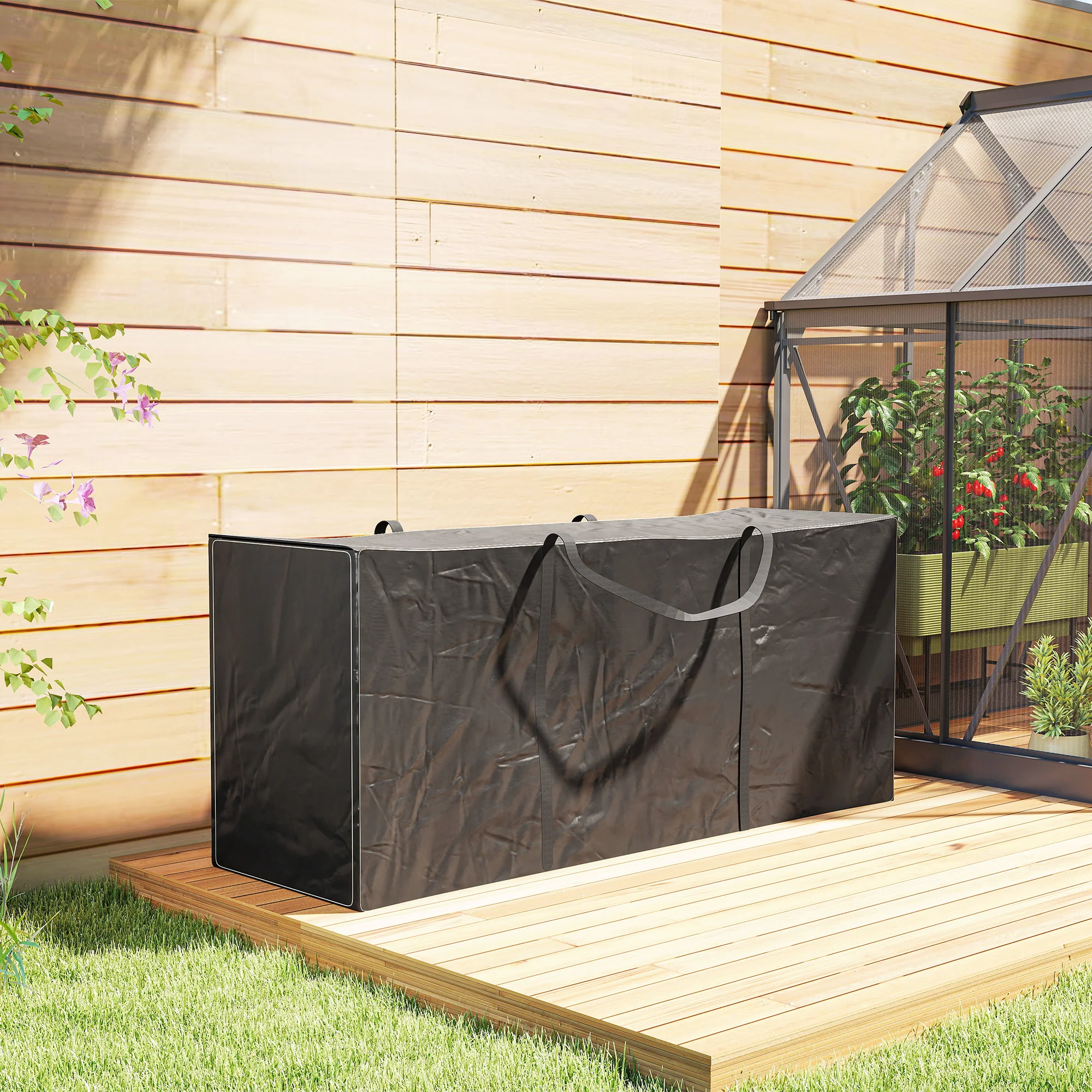 Outsunny Bolsa De Almacenamiento Para Cojines De Jardín 600d 125x40x55cm Negro - Image 5